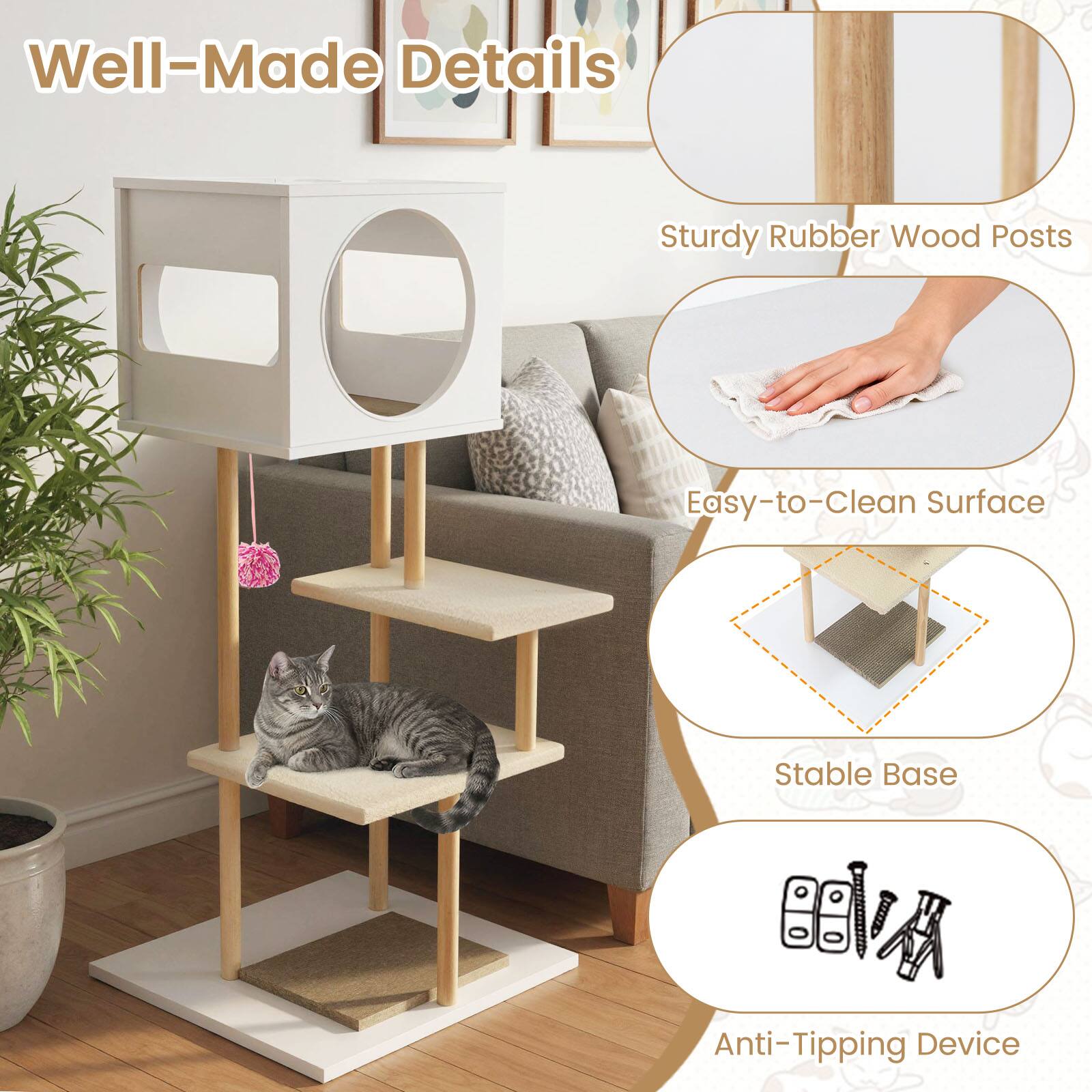 Well-Made Details

- Sturdy Rubber Wood Posts
- Easy-to-Clean Surface
- Stable Base
- Anti-Tipping Device