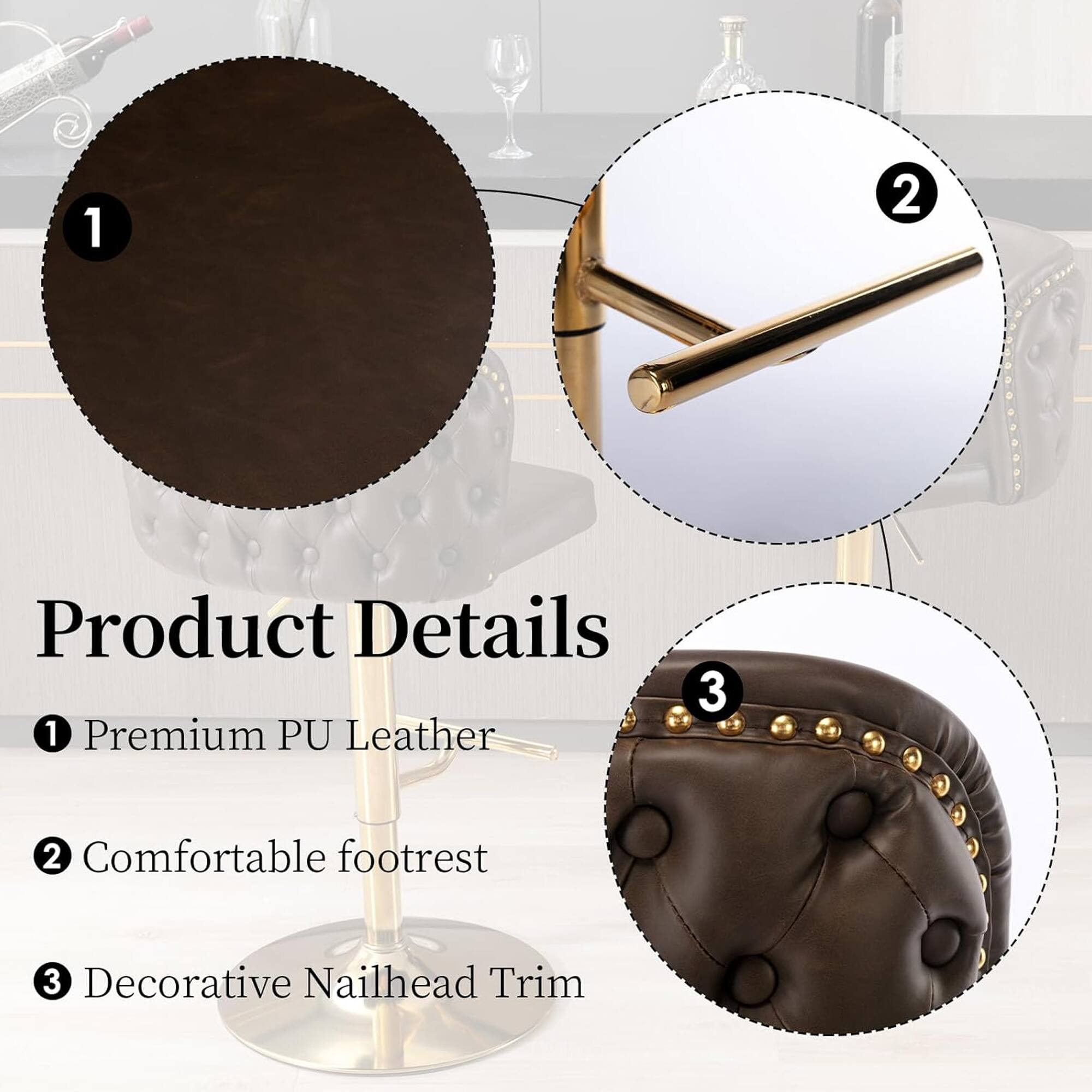 Product Details

1. Premium PU Leather
2. Comfortable footrest
3. Decorative Nailhead Trim