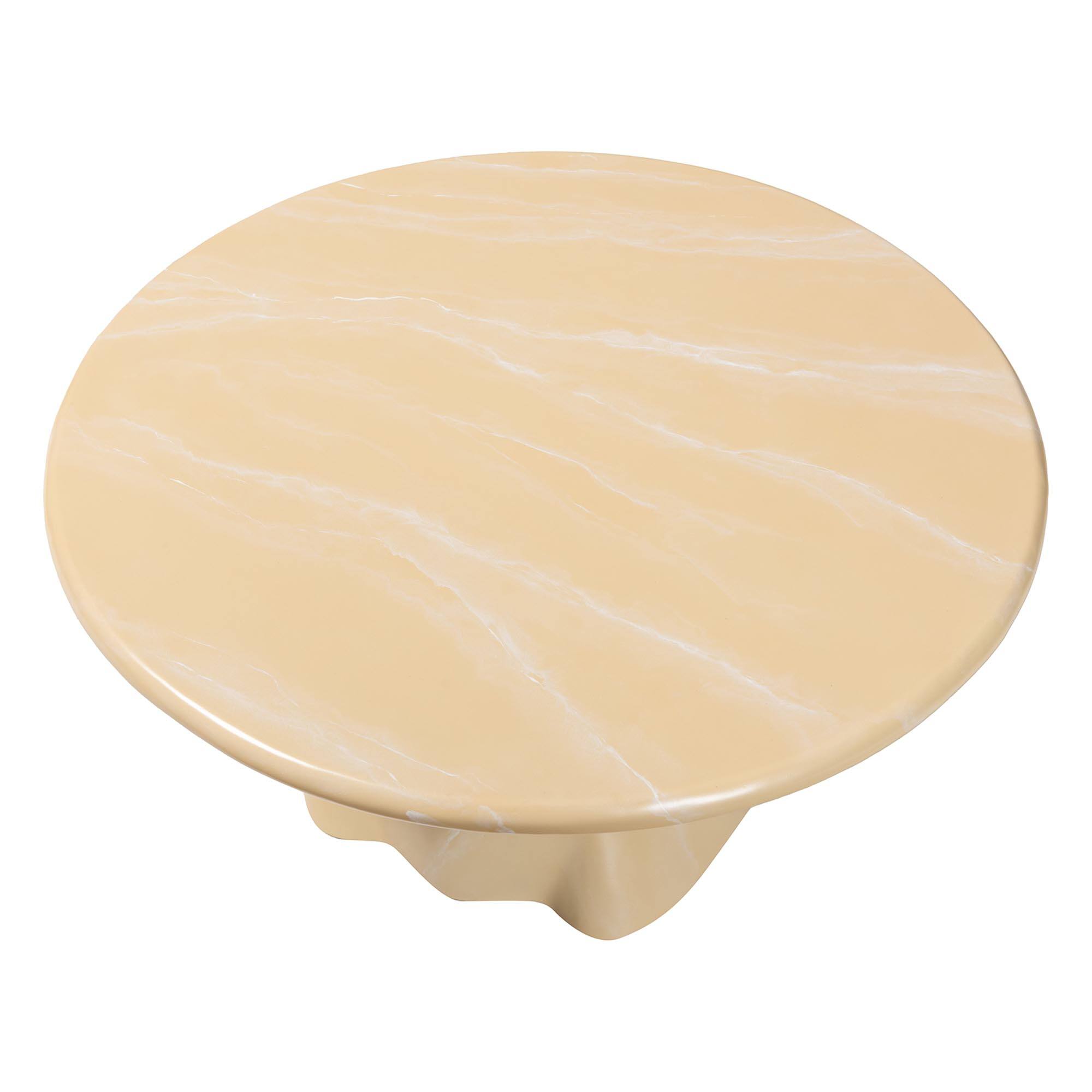 Back. bali & pari - Aponi Marbled Resin Coffee Table - Sculptural Center Table with Round Top and Pedestal Base, Cream - Cream.