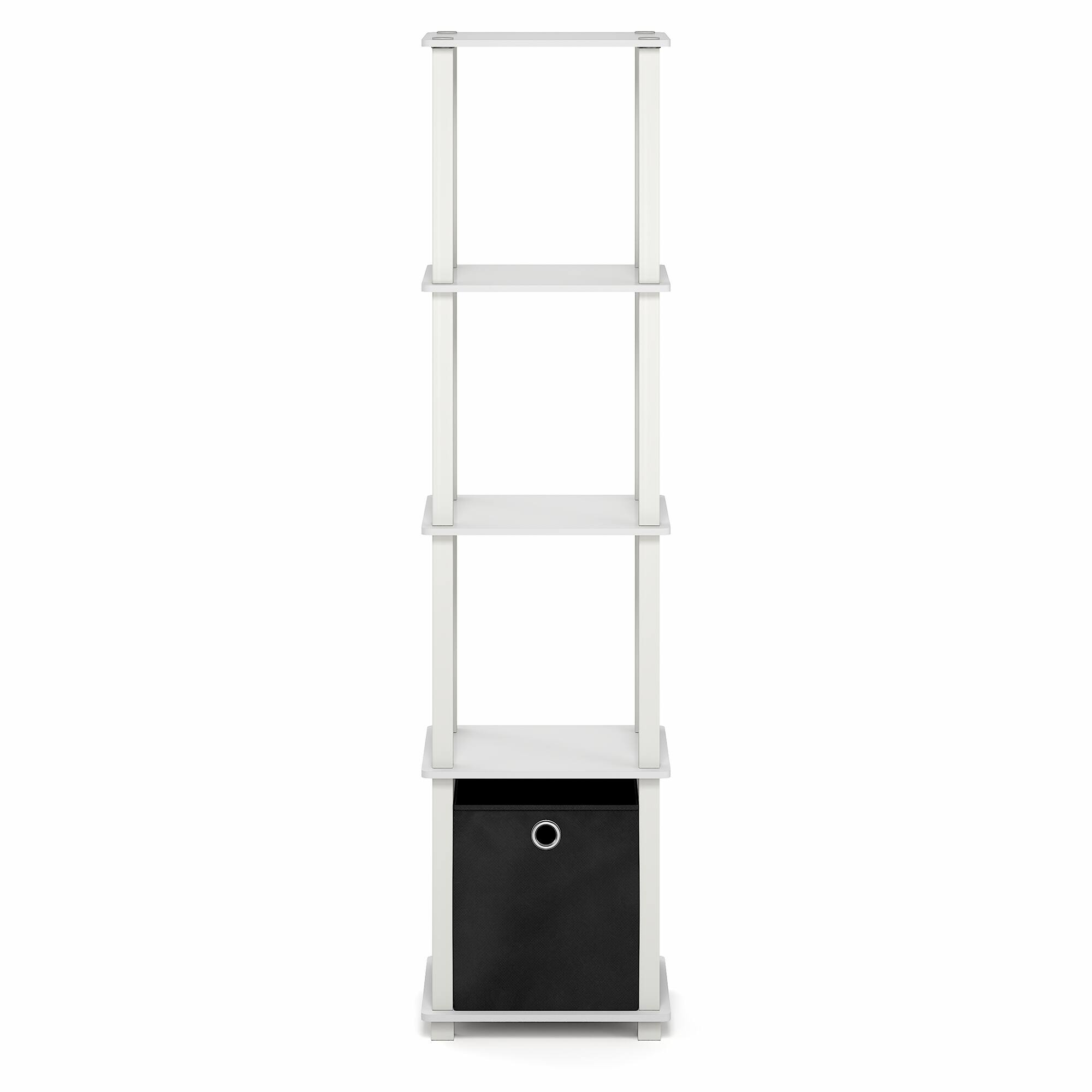 Alt View 6. Furinno - TURN-N-TUBE Book Shelf, 5-Tier Square Open Frame Display Shelf, Corner Storage Shelves, Shelving Unit with Storage Bin - White/White/Black.