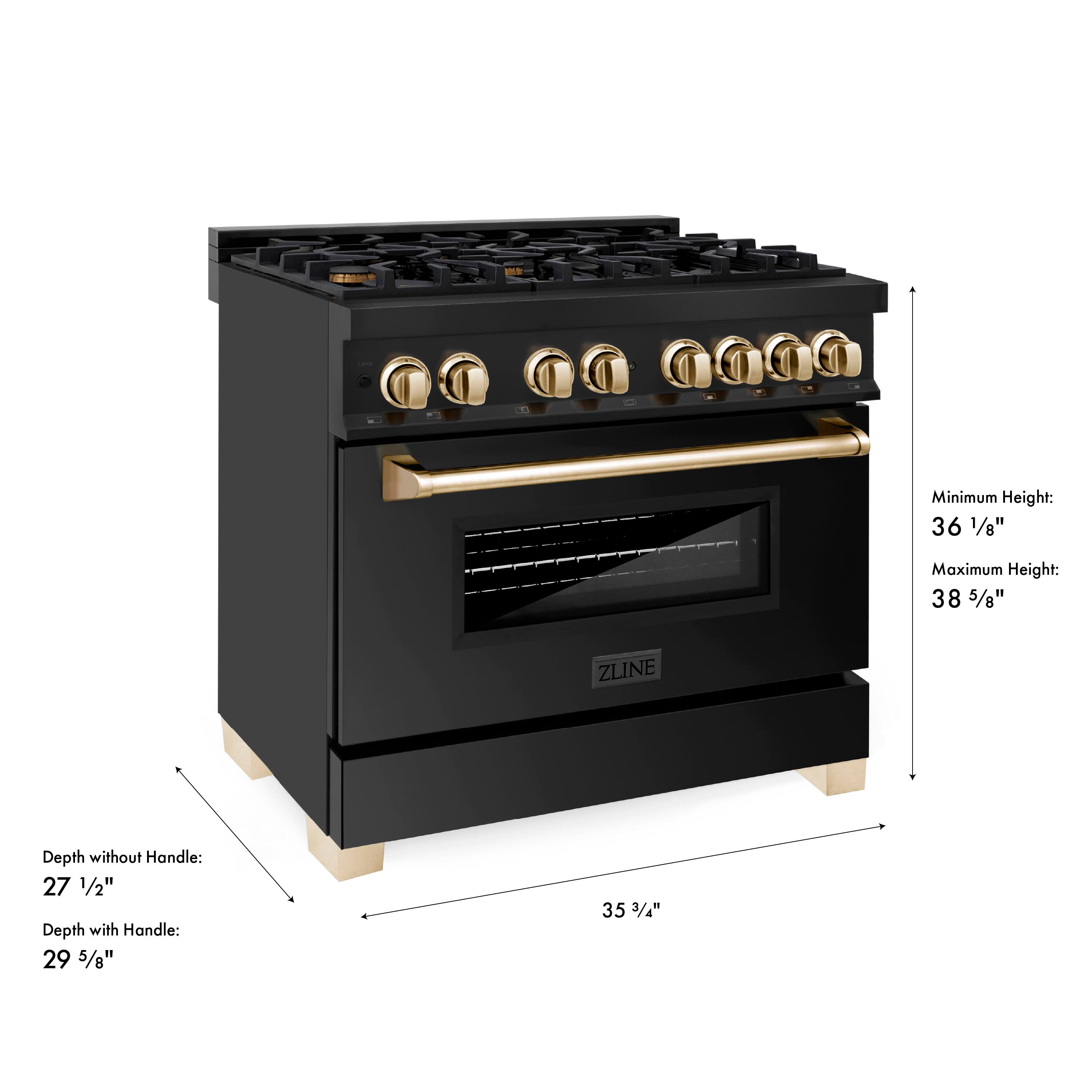 - Minimum Height: 36 1/8"
- Maximum Height: 38 5/8"
- ZLINE Depth without Handle: 27 1/2"
- Depth with Handle: 29 5/8"
- 35 3/4"