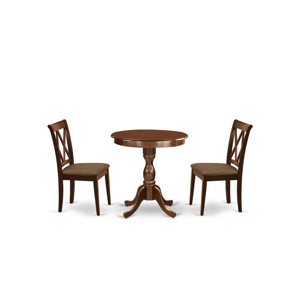 Left. East West Furniture - 3-Pc Dining Room Set - 2 Wooden Chairs - 1 Dining Room Table - Mahogany.