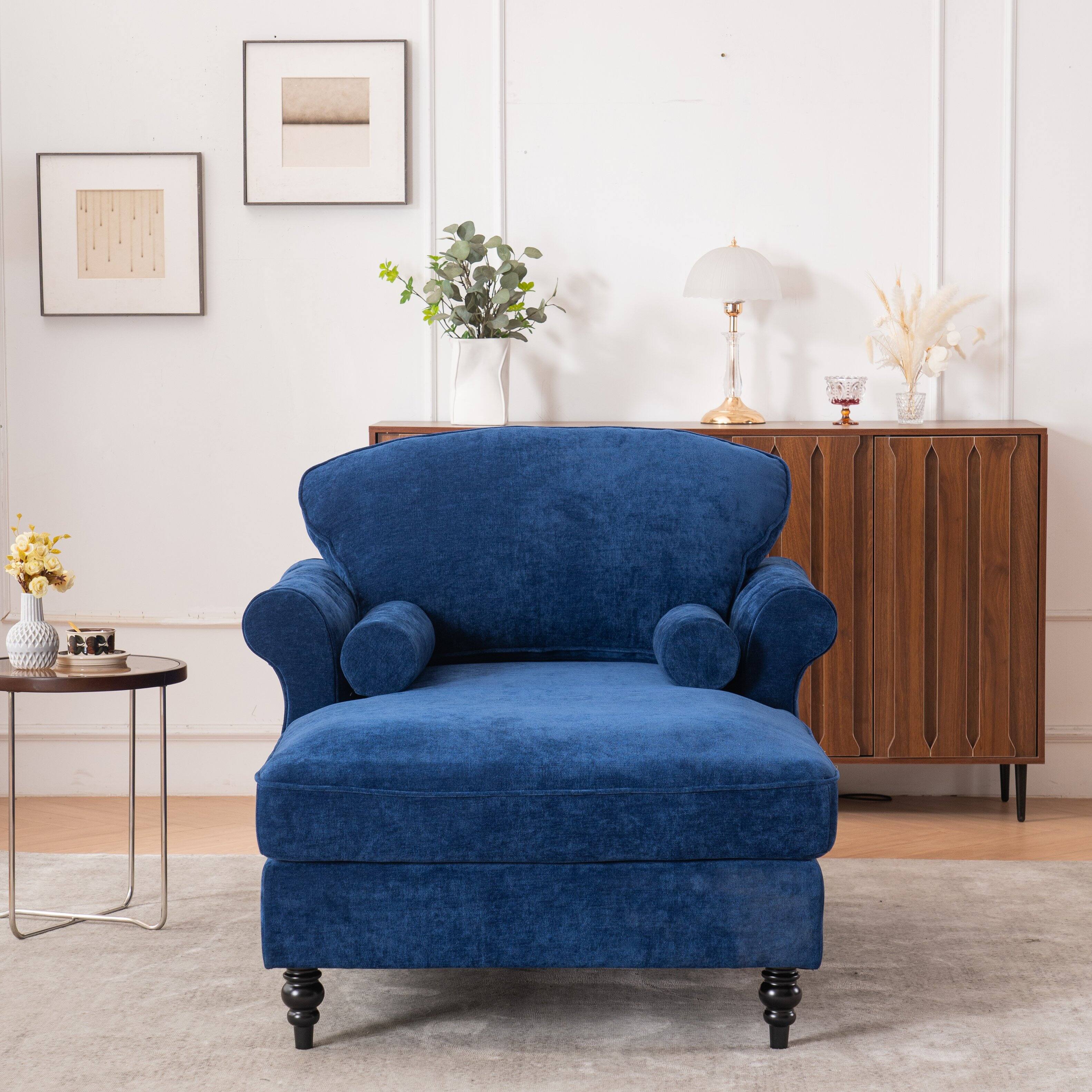 Alt View 2. Trinkets Crazed - Oversized Chaise Lounge Indoor,Chenille Single Sofa Bed with Wide Seat Upholstered Reclining Sleeper Armchair - blue.