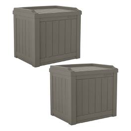 Suncast - 22 Gallon Outdoor Patio Small Deck Box with Storage Seat, Stone (2 Pack) - Stoney