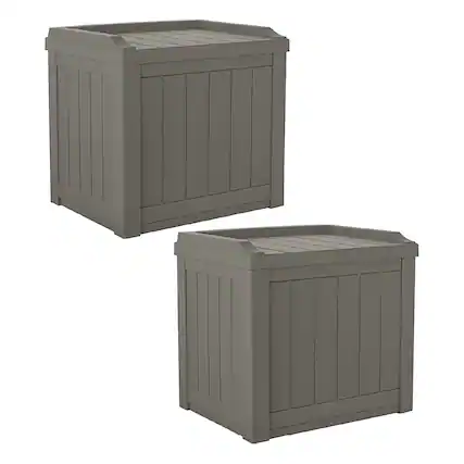 Front. Suncast - Suncast 22 Gallon Outdoor Patio Small Deck Box with Storage Seat, Stone (2 Pack) - Stoney.