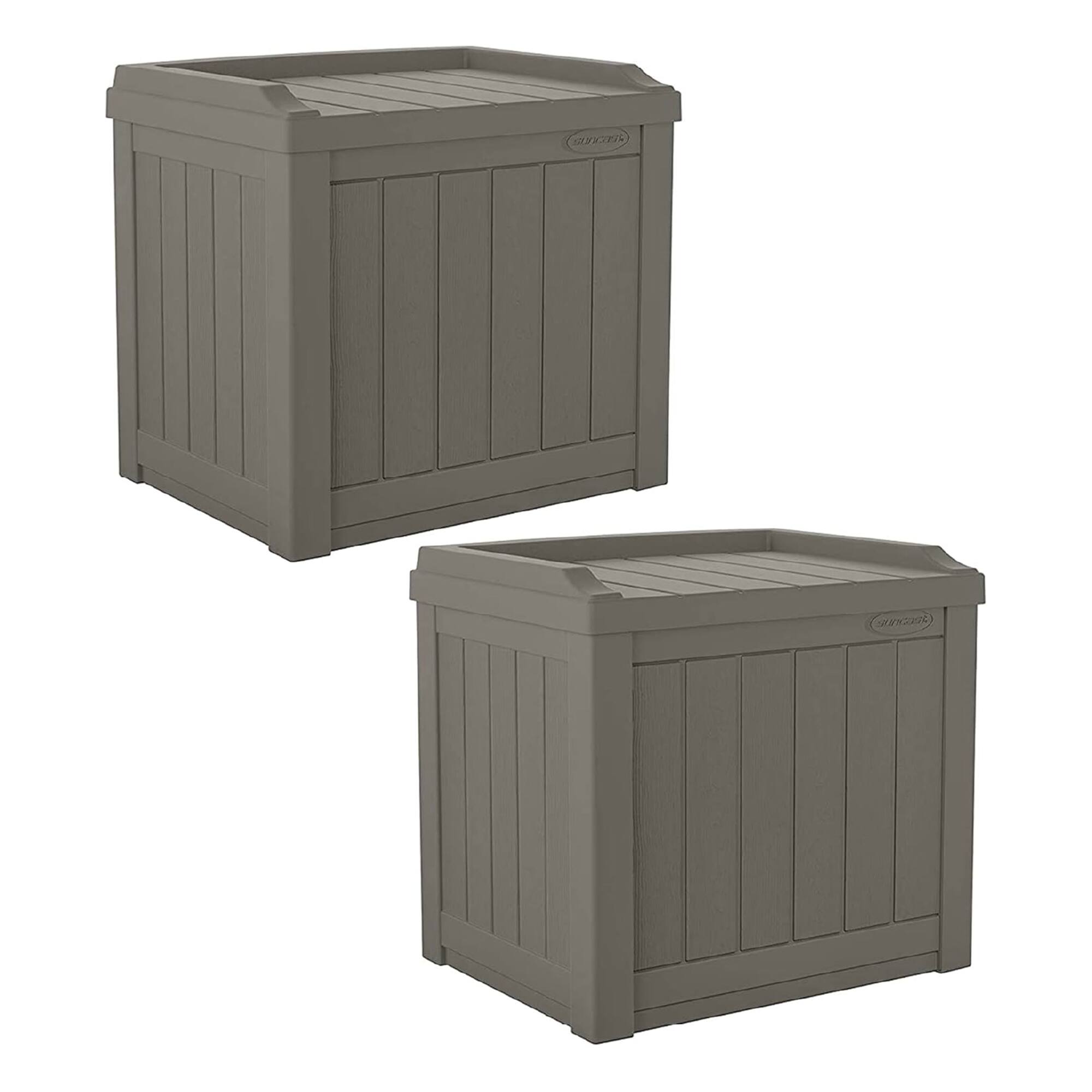 Front. Suncast - Suncast 22 Gallon Outdoor Patio Small Deck Box with Storage Seat, Stone (2 Pack) - Stoney.