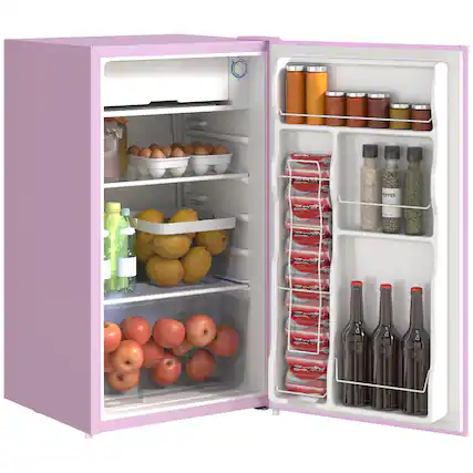 Front. Homcom - 3.2CuFt Energy Star Mini Fridge Freezer, Compact Single Door w/Reversible Hinge - Pink.