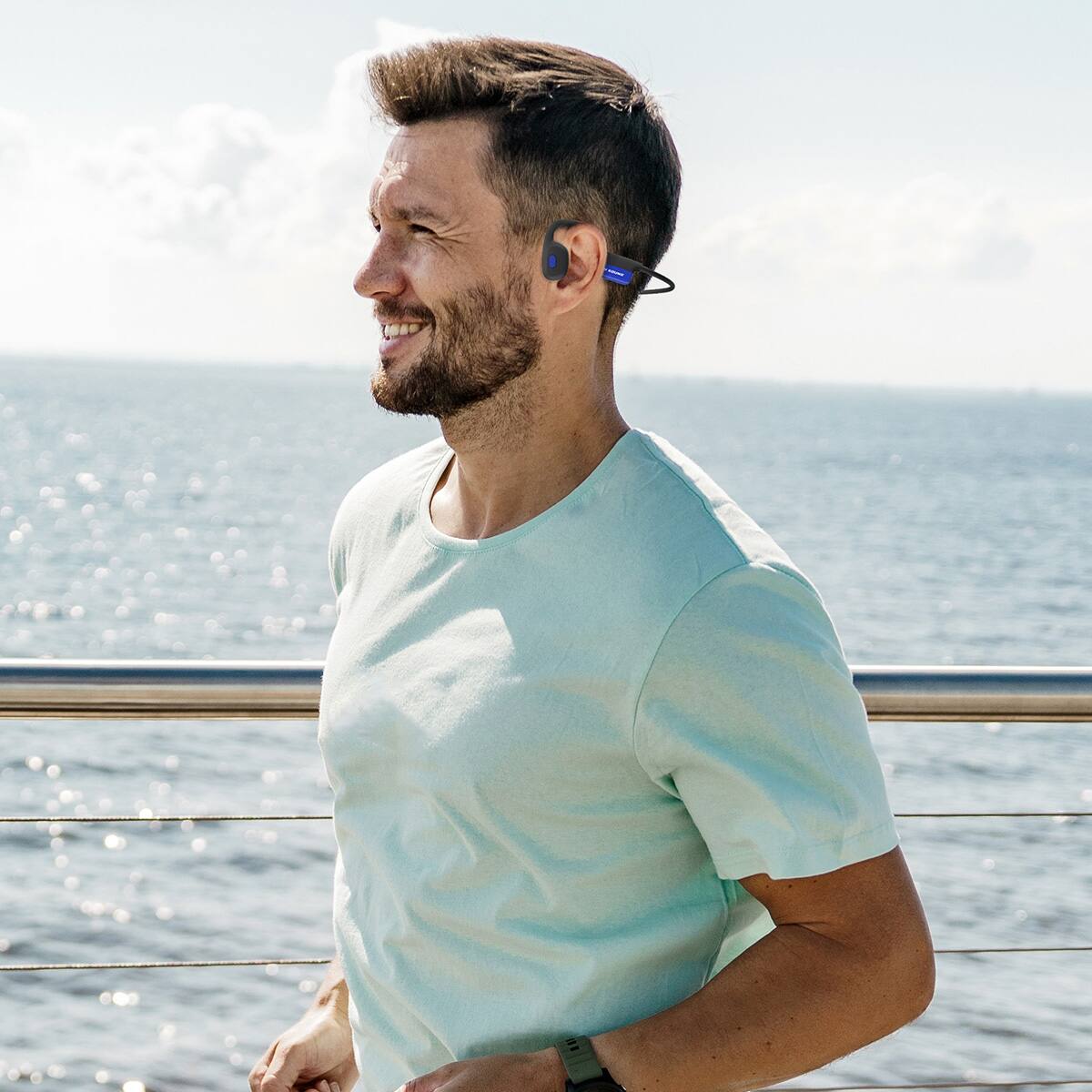 Alt View 2. OPN Sound - Mezzo+ Open-Ear Wireless Bone Conduction Advanced Headphones - Black/Blue.