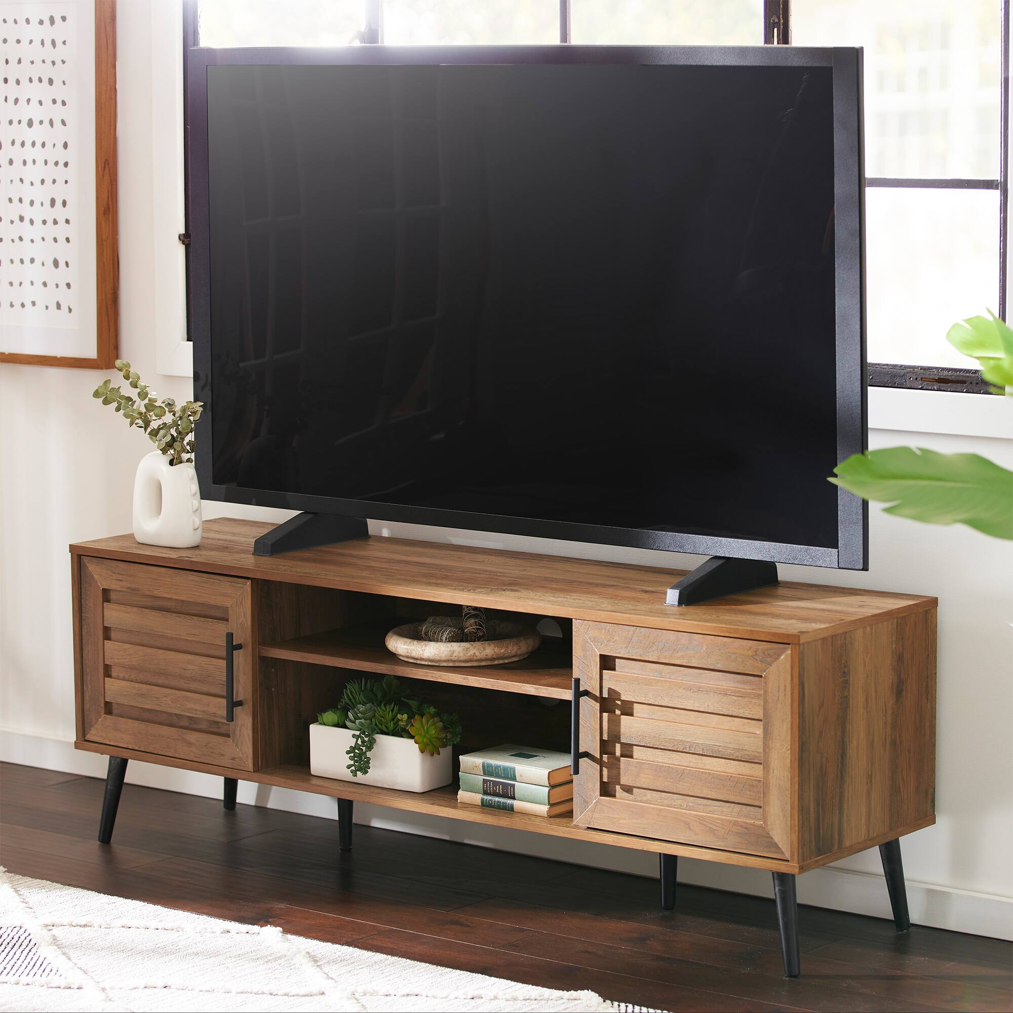 Alt View 4. JOMEED - Jomeed Mid Century Modern Wooden TV Entertainment Console with Storage Shelf - Walnut.