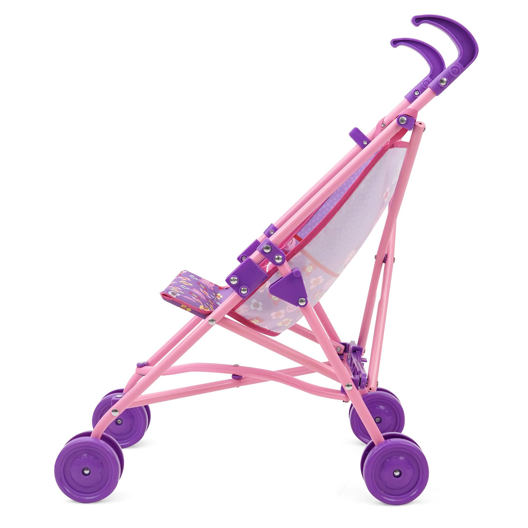 Back. 509 Crew - Peppa Pig: Doll Umbrella Stroller - Purple, Pink, Flowers.