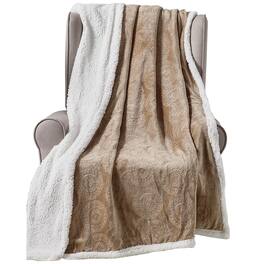 Noble House - Plazatex Caesar Sherpa Decorative Super Soft Throw Blanket for Sleep/Decor 50" x 60" - Taupe