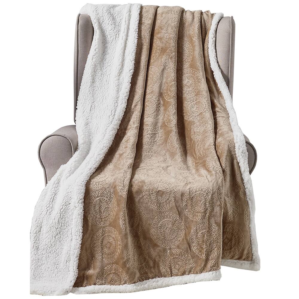 Front. Noble House - Plazatex Caesar Sherpa Decorative Super Soft Throw Blanket for Sleep/Decor 50" x 60" Taupe - Taupe.