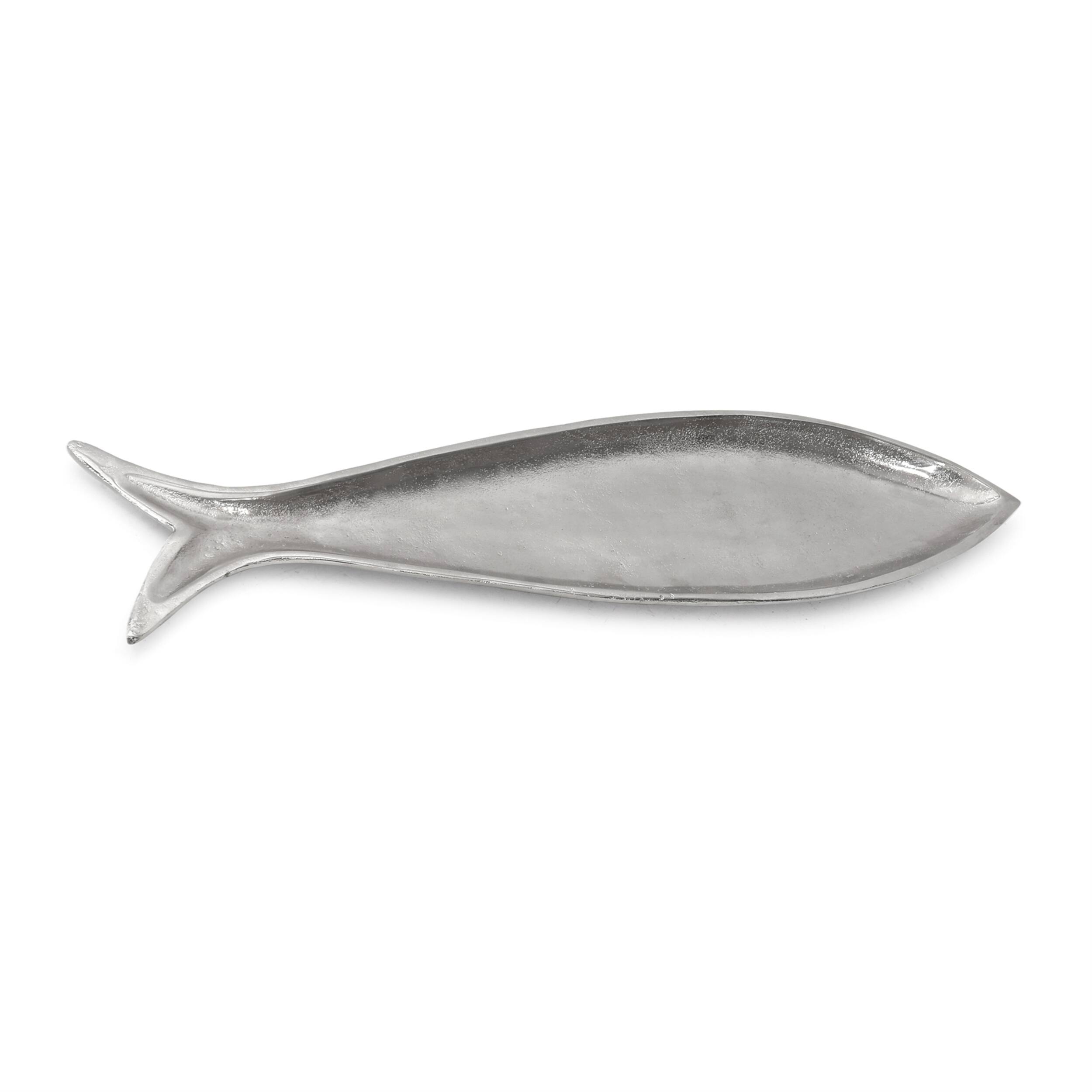 BreeBe - Metallic Aluminum Fish Platter 23.5"L - Gray