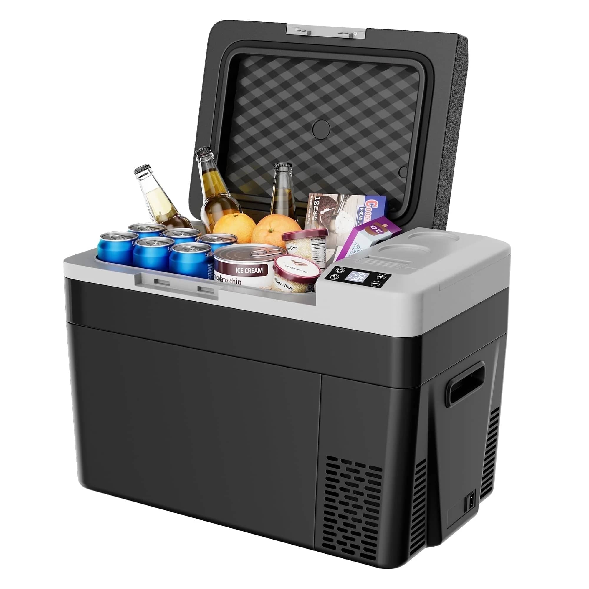 SIMZLIFE - 12 Volt Car Refrigerator, 32Qt Portable Fridge,7℉~50℉,Freezer Fridge Cooler for RV,Camping,Black - White
