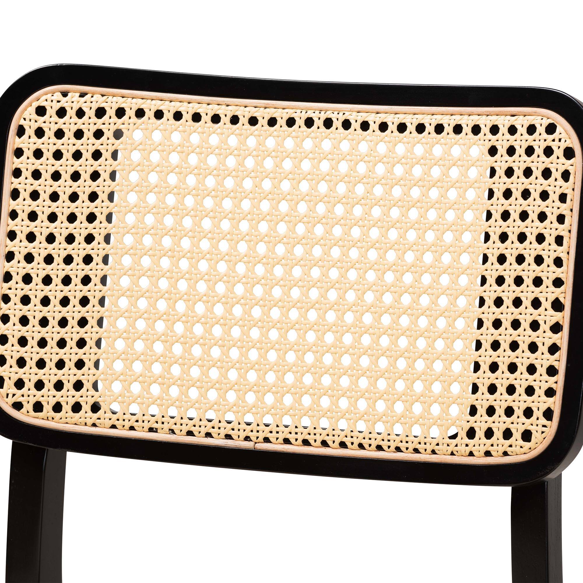 Back. Baxton Studio - Dannon Mid-Century Modern Cream Fabric and Finished Wood 2-Piece Dining Chair Set - Cream/Black/Light Brown.