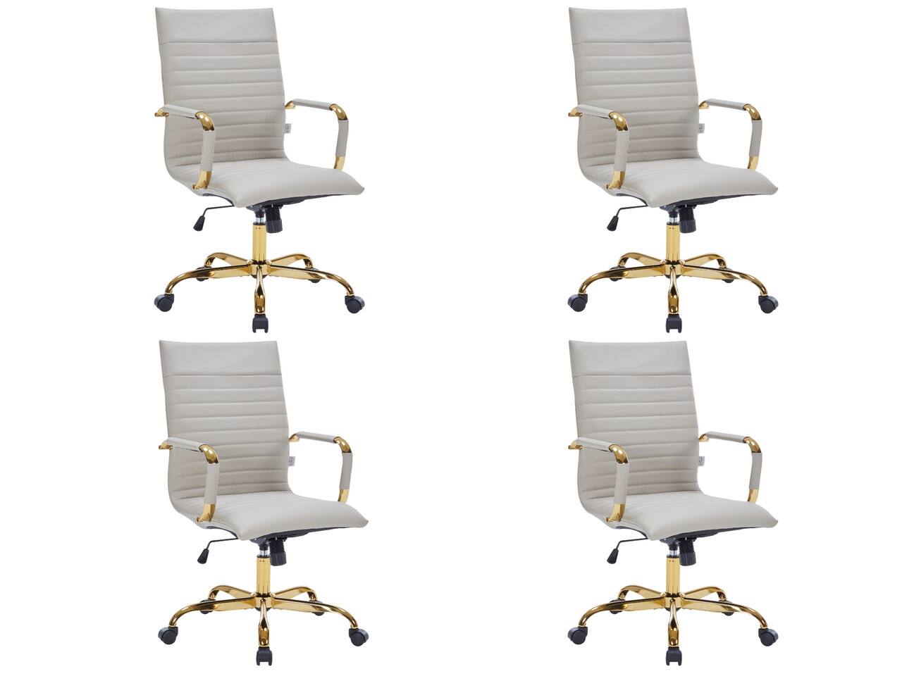 LeisureMod - Set of 4 Harris Modern High-Back Leather Upholstered Computer Office Chair with Adjustable Height and Swivel - Tan