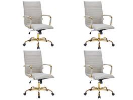 LeisureMod - Set of 4 Harris Modern High-Back Leather Upholstered Computer Office Chair with Adjustable Height and Swivel - Tan
