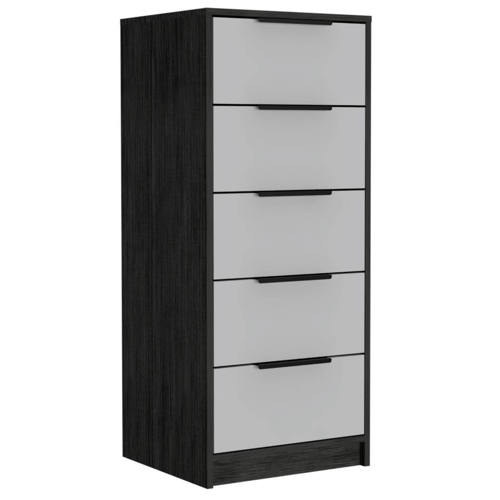 Back. TinyHomie - Dresser 42in H 5 Drawer Vertical Dresser White / Smokey Oak - White.