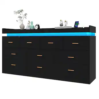 black glitter dresser LIVELY BLACK/GOLD Mercer41 It has six spacious drawers embellished with rhinestone Lent Glitter Wood - 10