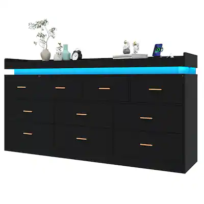 Lent Glitter Wood 10 Drawer LED Dresser with USB Charging, Modern Storage Cabinet for Closet Organization, Living Room & Hallway Furniture Black DJZH000066 - Best Buy Lent Glitter Wood 10 Drawer LED Dresser with USB Charging, Modern Storage Cabinet for Closet Organization, Living Room & Hallway Furniture Black DJZH000066 - Best Buy