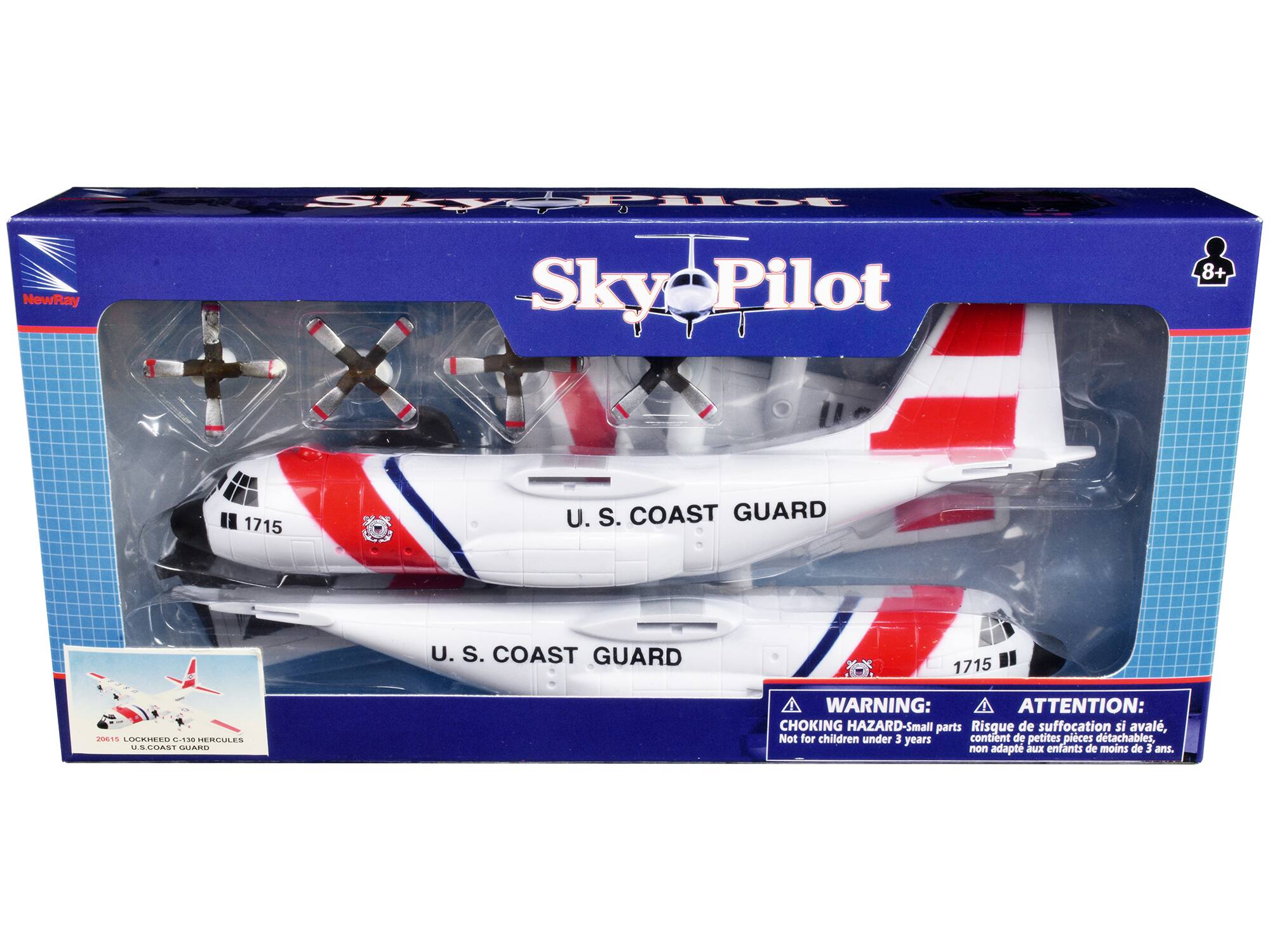 NewRay  
Sky Pilot  
8+  
1715  
U. S. COAST GUARD  
U. S. COAST GUARD  
1715  
20615 LOCKHEED C-130 HERCULES U.S. COAST GUARD  
WARNING: ATTENTION: CHOKING HAZARD-Small parts Risque de suffocation si avalé, Not for children under 3 years contient de petites pièces détachables, non adaptés aux enfants de moins de 3 ans.