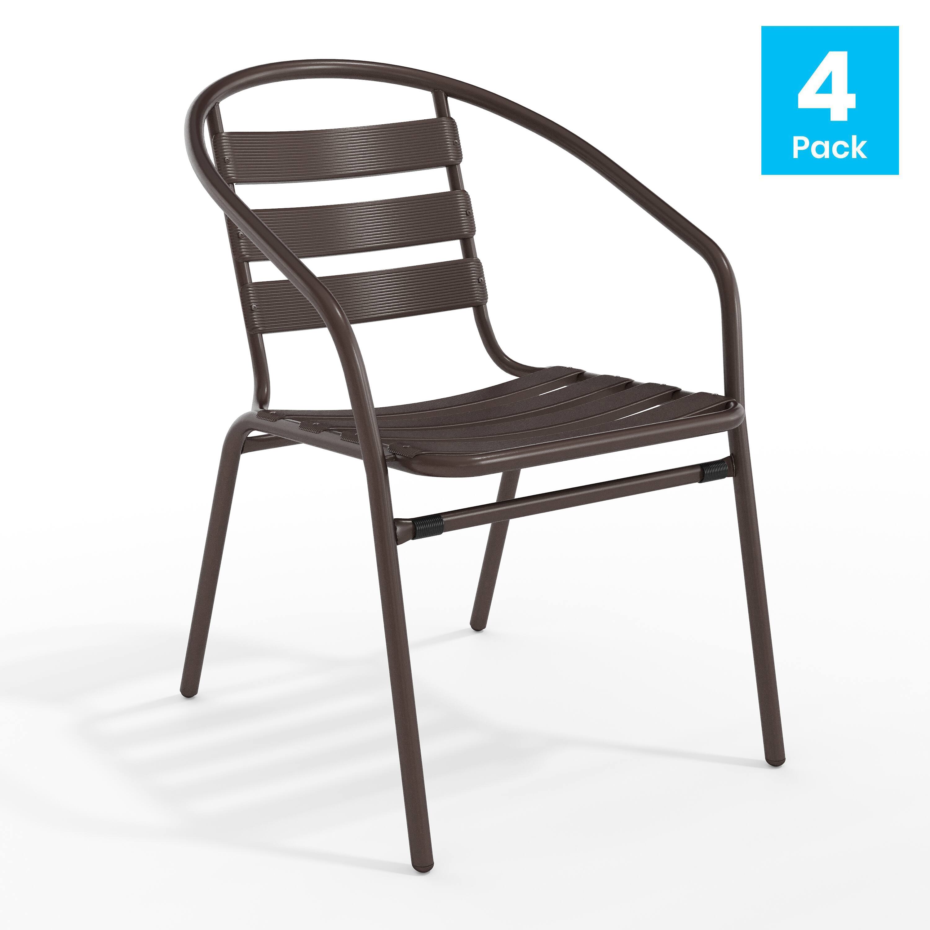 Alt View 1. Emma + Oliver - 4 Pack Metal Restaurant Stack Chair with Aluminum Slats - Bronze.