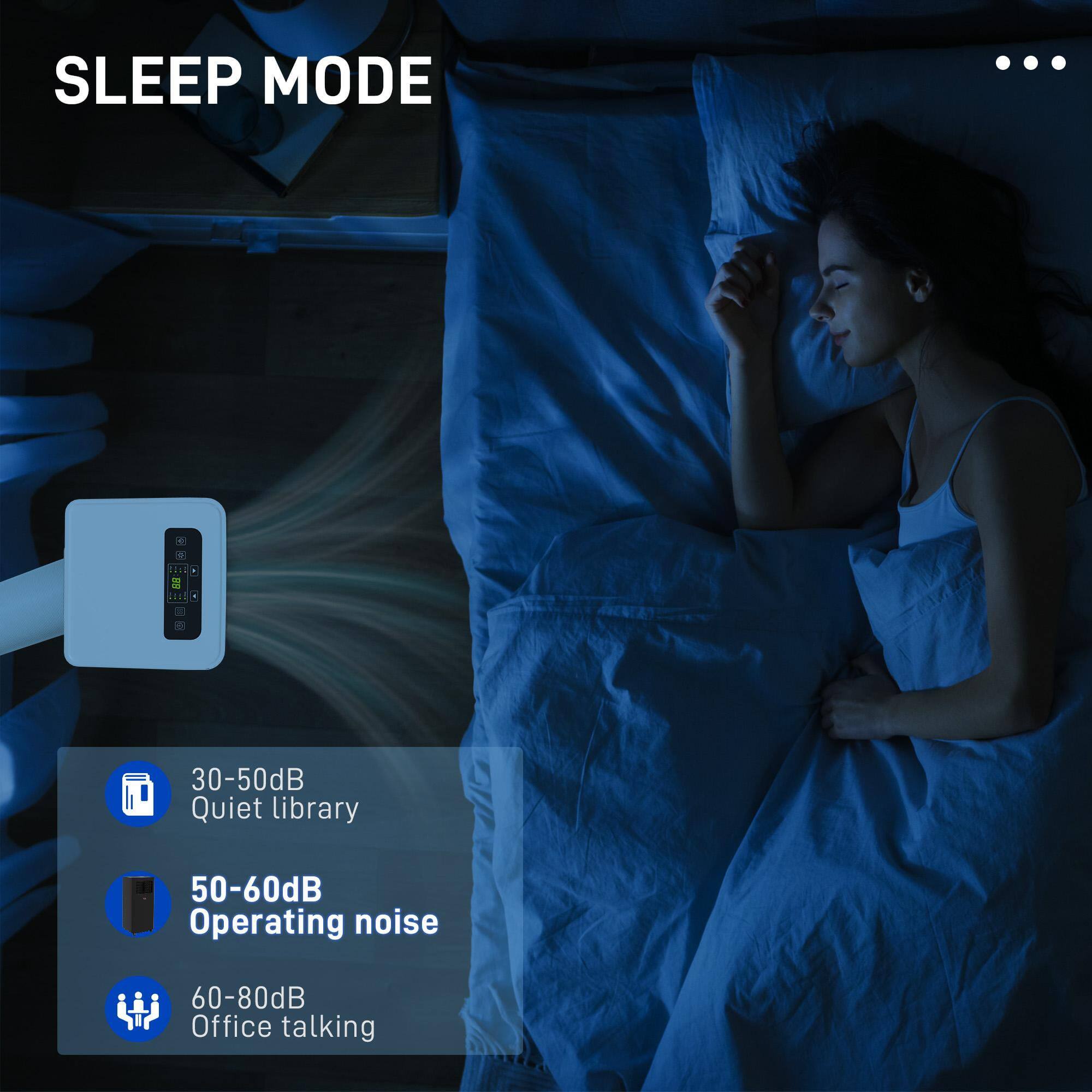 SLEEP MODE

30-50dB  
Quiet library

50-60dB  
Operating noise

60-80dB  
Office talking