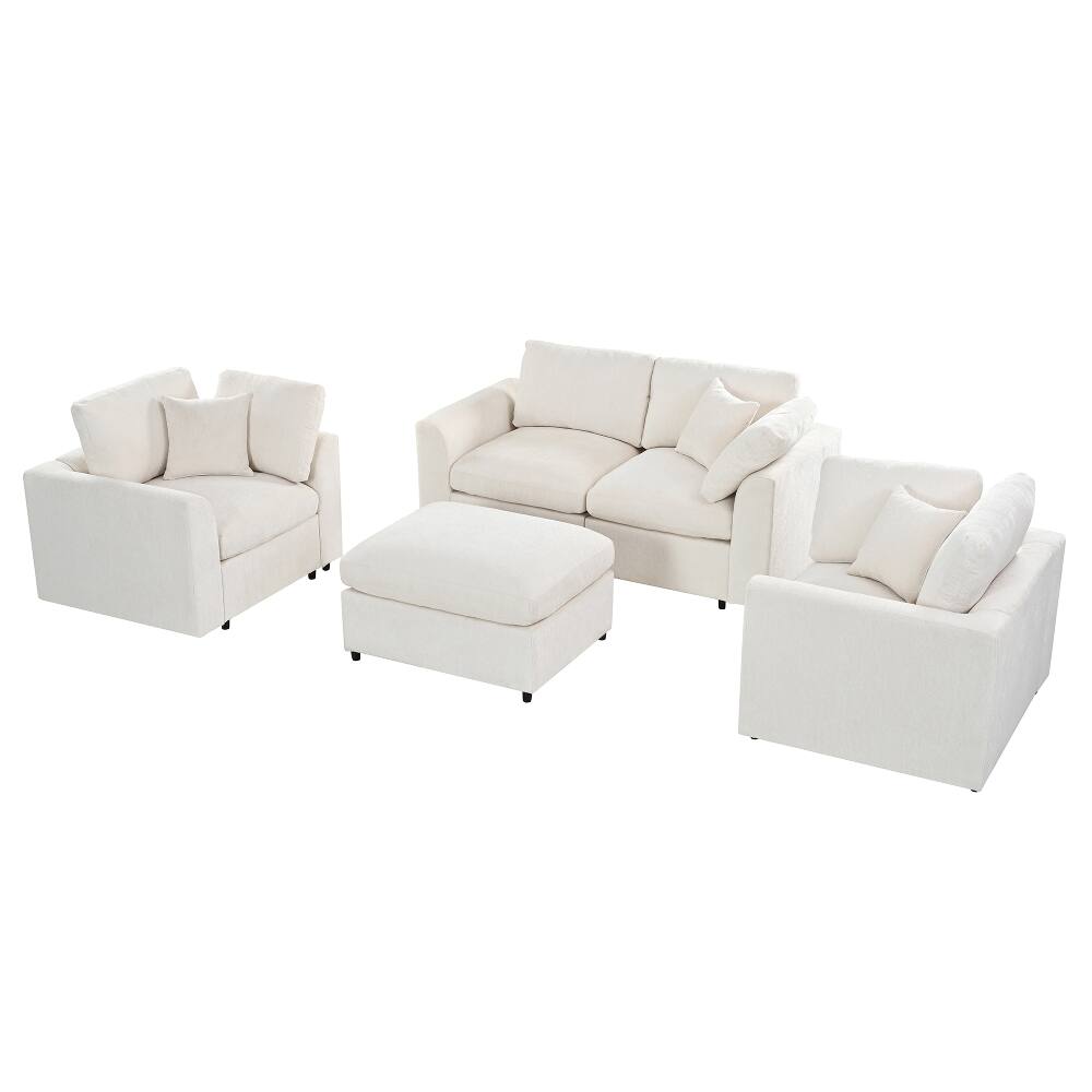 Alt View 1. Loheer - Loheer 4-Piece Sofa Set Chenille Modern Living Room Furniture Loveseat Accent Chairs Ottoman - Beige.