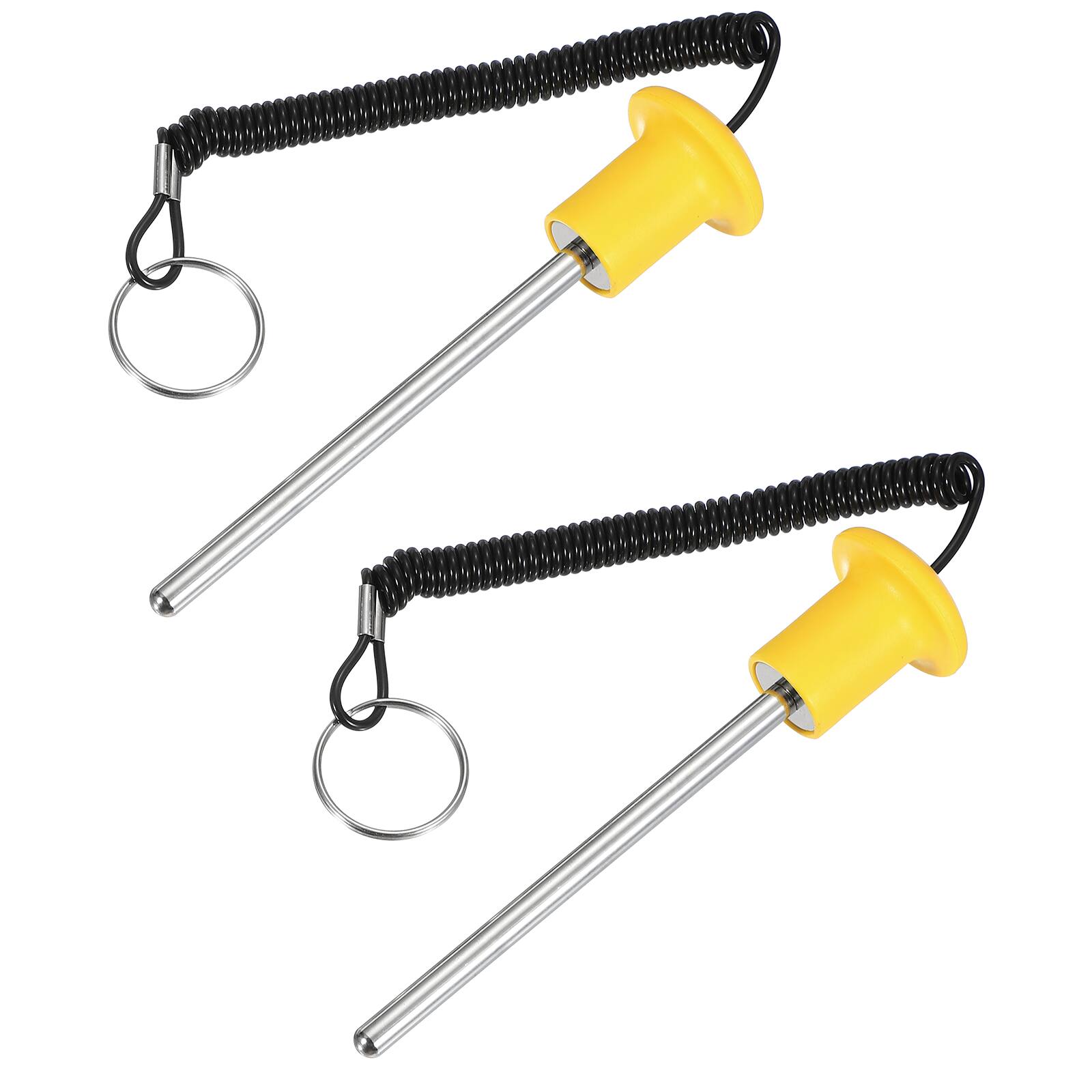 Front. Unique Bargains - Gym Pin, Weight Stack Pin Strength Training Replacement with Pull Rope 0.3 x 4.9 Inch 2pcs for Home/Gym - Yellow.