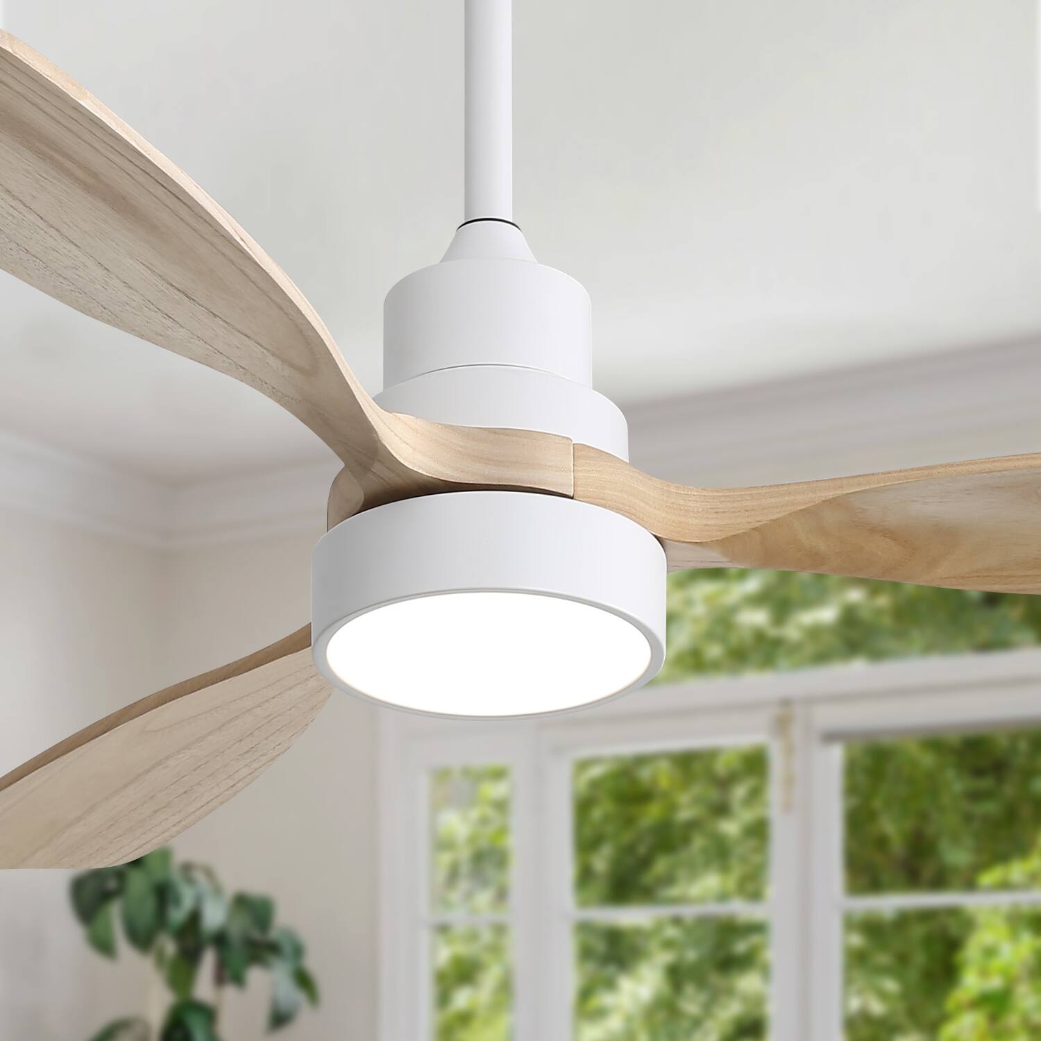 Alt View 3. GOODSILO - 48 Inch Reversible DC Motor Ceiling Fan with Remote Control and Solid Wood Blades for Large Room Airflow - White.