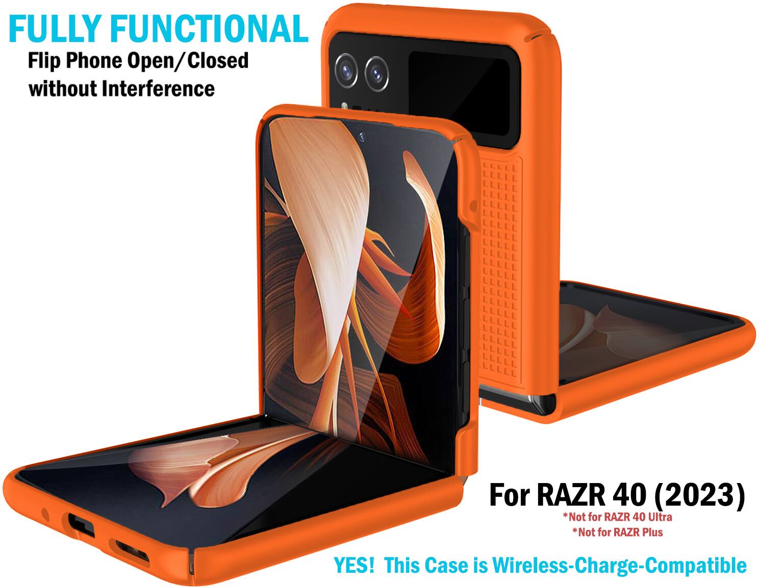 FULLY FUNCTIONAL Flip Phone Open/Closed without Interference For RAZR 40 (2023) *Not for RAZR 40 Ultra *Not for RAZR Plus YES! This Case is Wireless-Charge-Compatible
