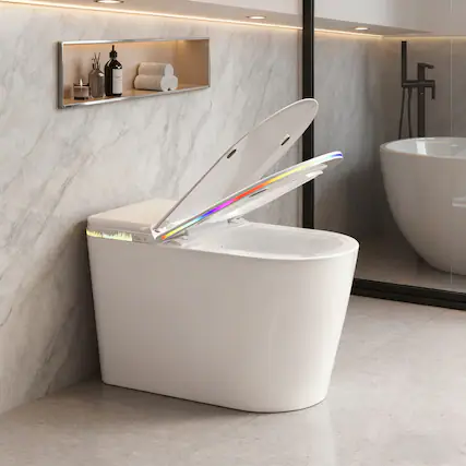 Front. Vipbear - Smart Toilet with Child Seat, Auto Lid, Instant Wash, Heated Seat, Warm Air Dry, LED & RGB Lights - White.