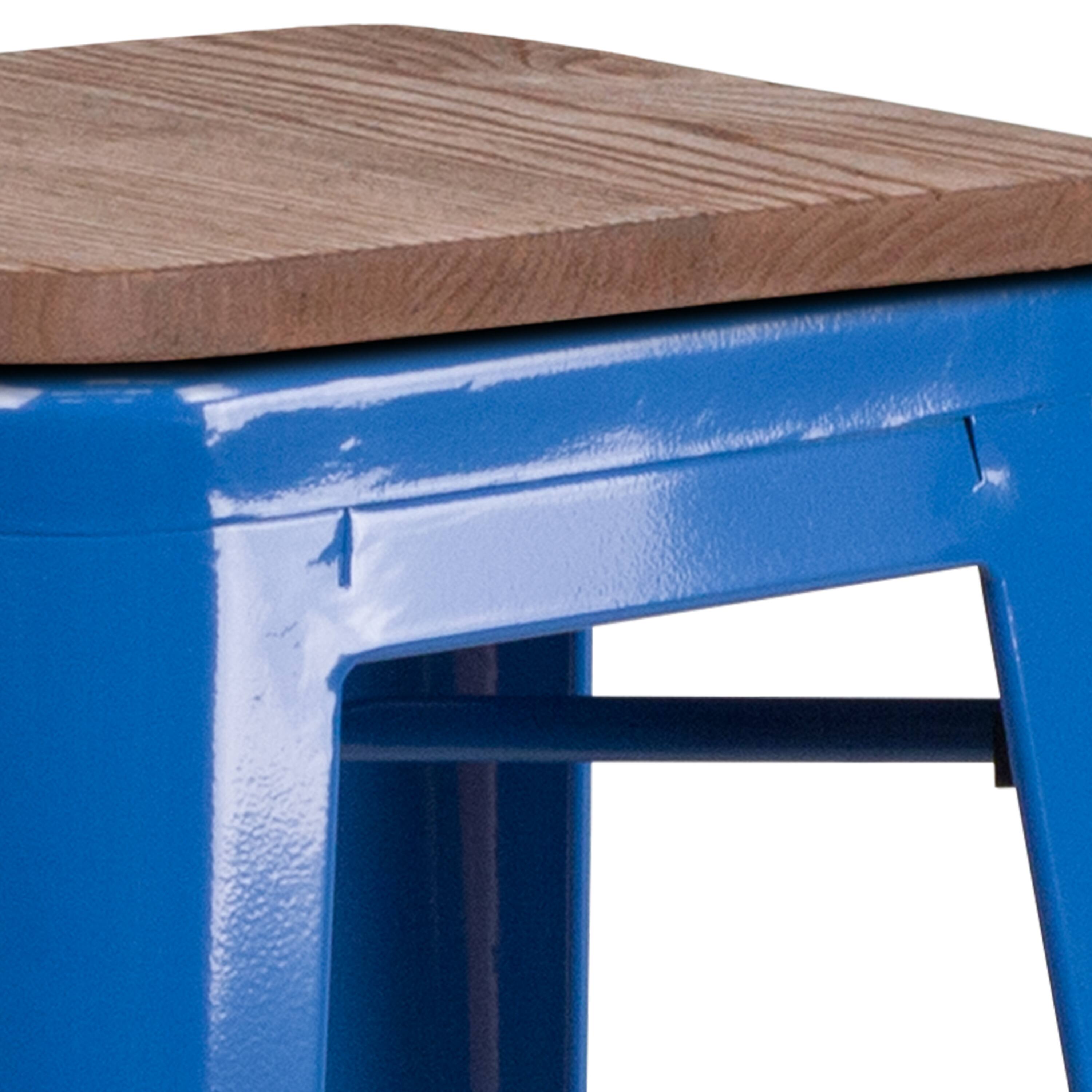 Alt View 6. Emma + Oliver - 30"H Backless Metal Barstool with Wood Seat - Blue.