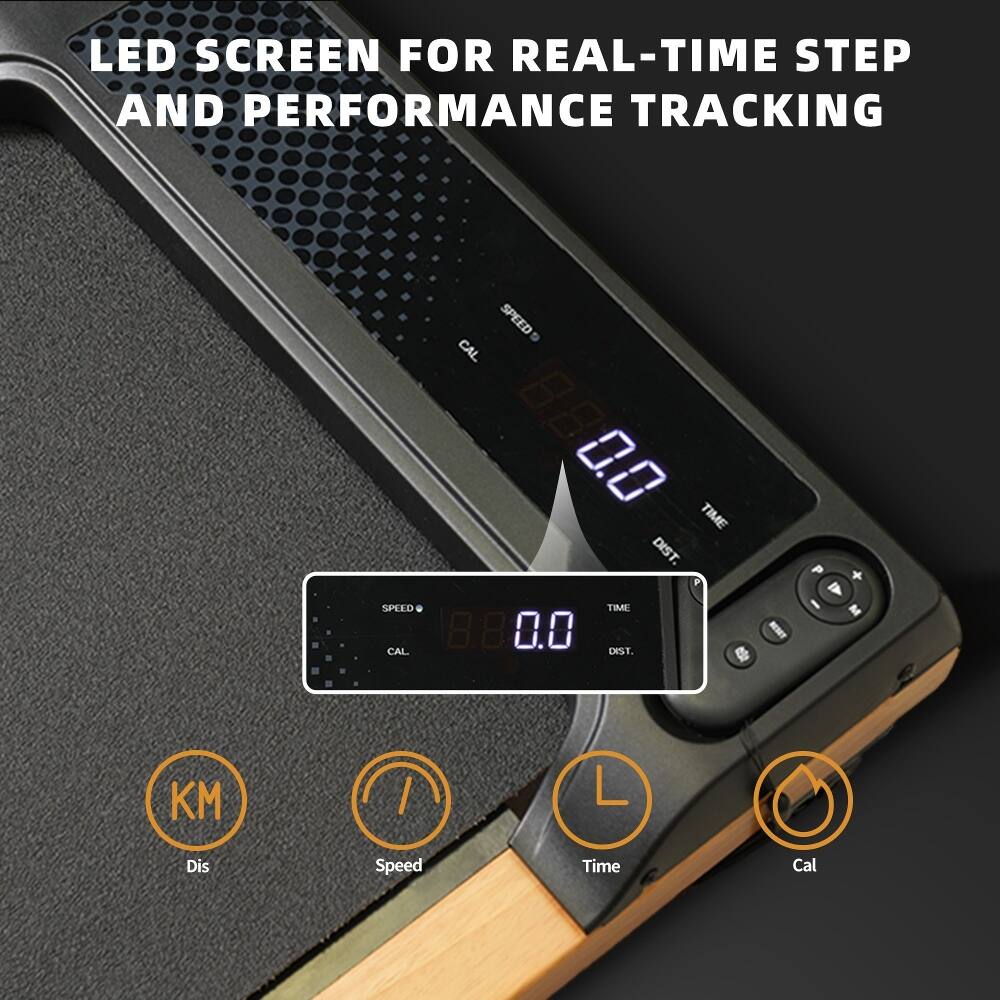 LED SCREEN FOR REAL-TIME STEP AND PERFORMANCE TRACKING

SPEED 8.8 0.0 TIME DIST. SPEED TIME 8.80.0 CAL DEST. d REST P

KM Dis
Speed
Time
Cal