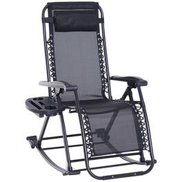 Ecooso - Outdoor Foldable Reclining Rocking Chair with Pillow and Cup Holder - Black