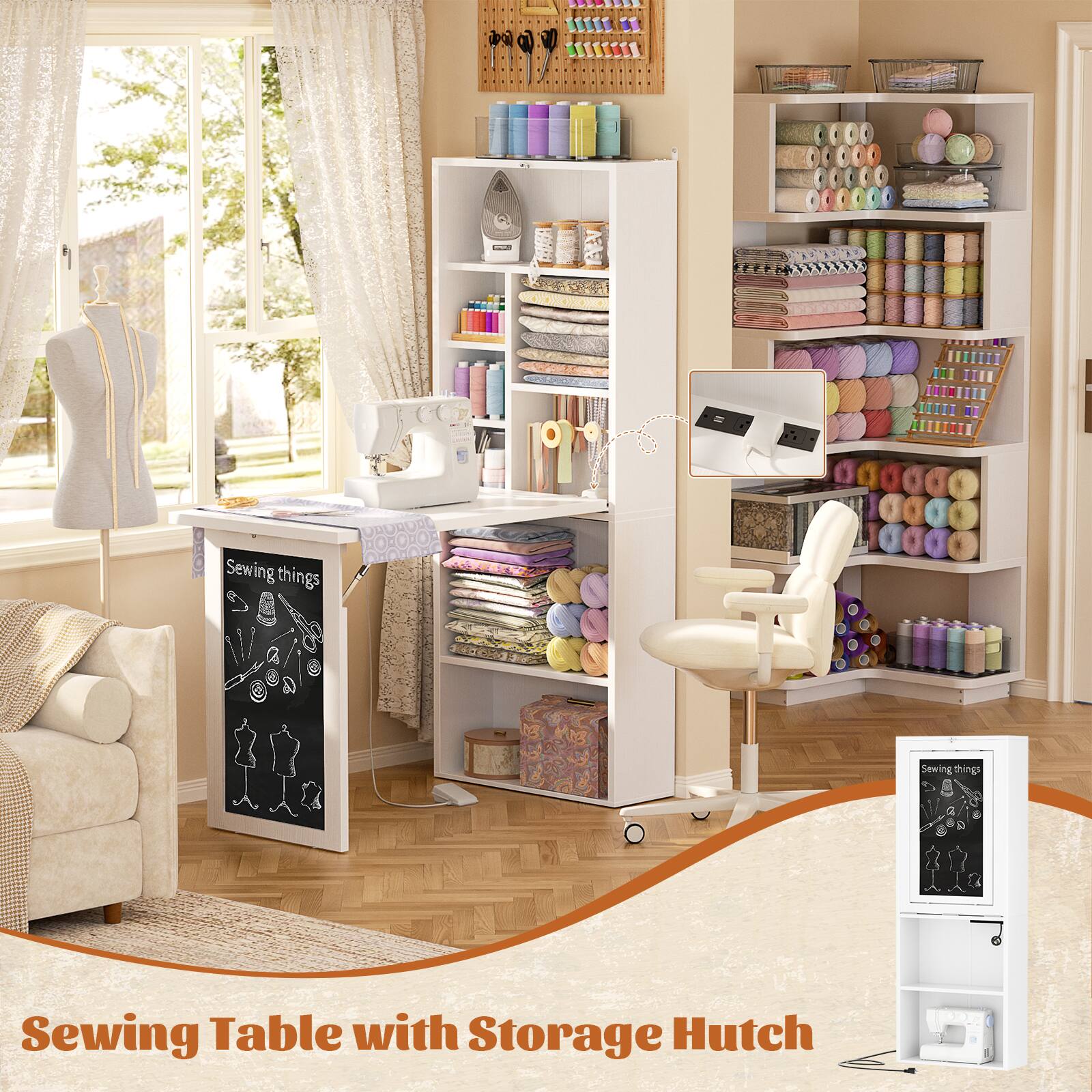 Sewing Table with Storage Hutch