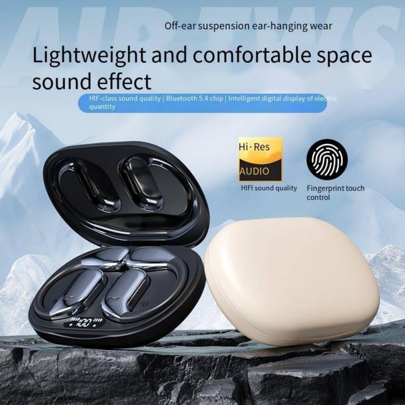 Off-ear suspension ear-hanging wear

Lightweight and comfortable space sound effect

- HIF-class sound quality
- Bluetooth 5.4 chip
- Intelligent digital display of electric quantity

Hi-Res AUDIO
HIFI sound quality

Fingerprint touch control
