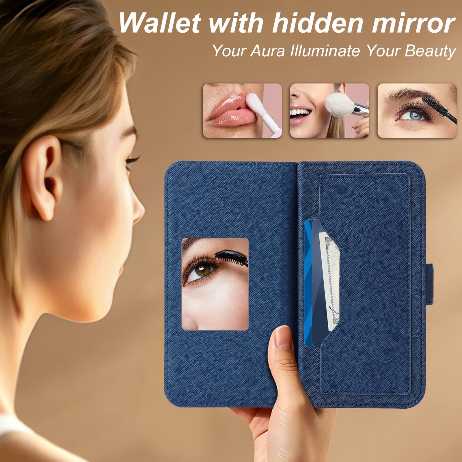 Wallet with hidden mirror  
Your Aura Illuminate Your Beauty