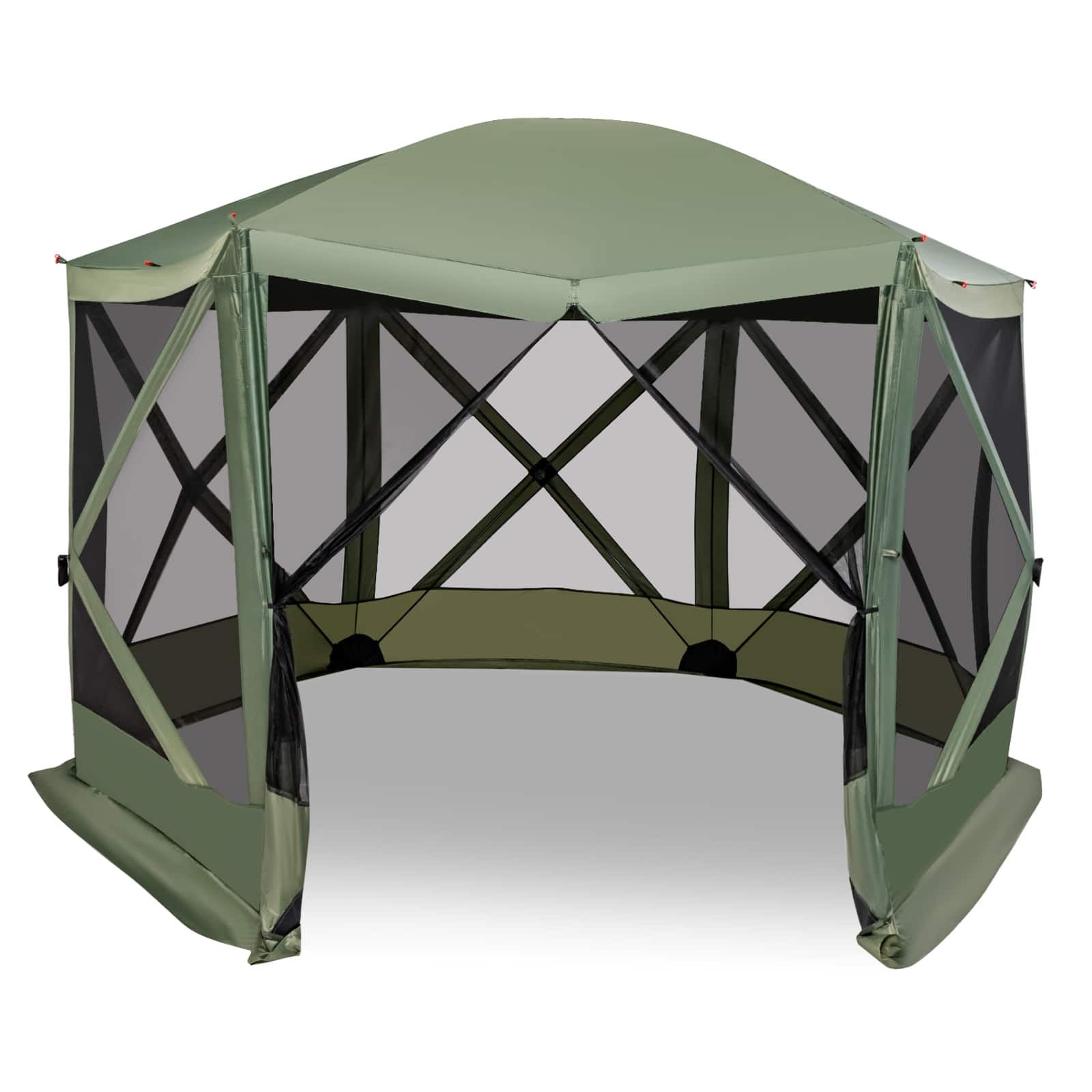 Alt View 17. Costway - 11.5 X 11.5 FT 6-Sided Pop-up Screen House Tent With 2 Wind Panels for Camping Green - Green.