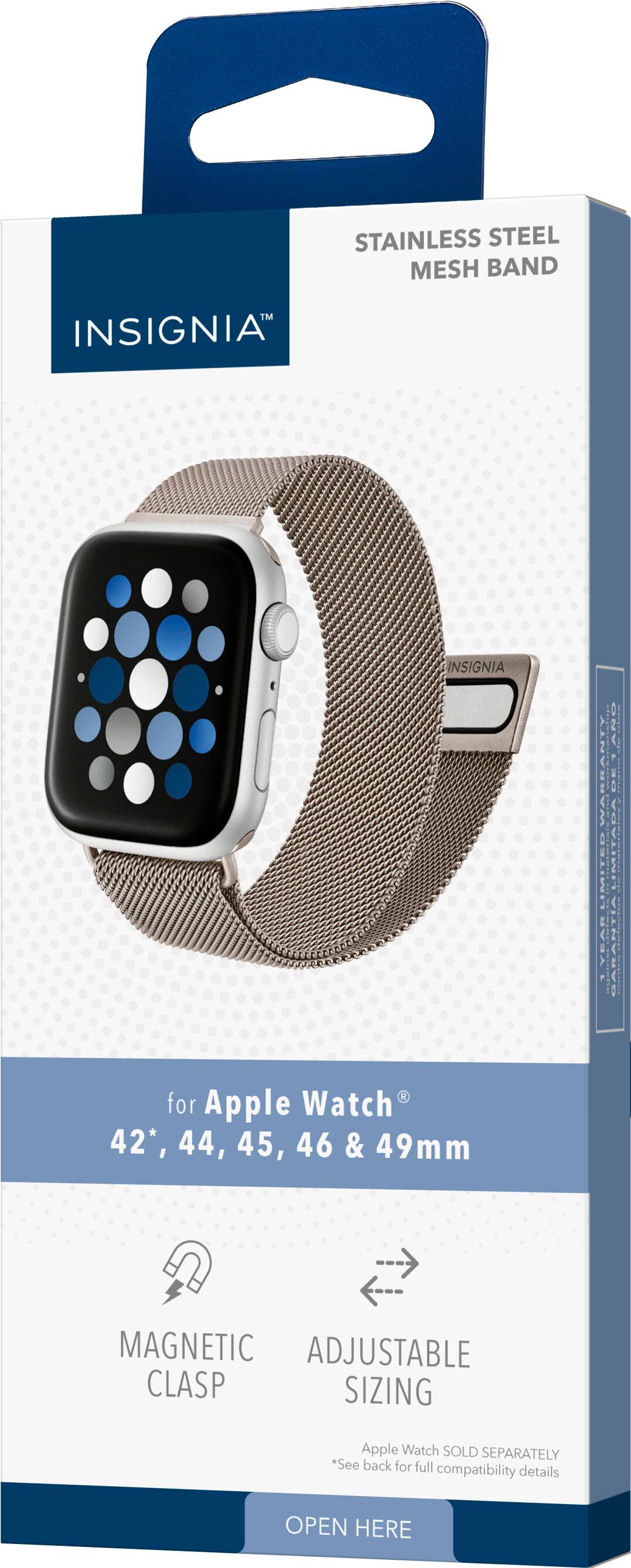 Insignia for Apple Watch 42, 44, 45, 46 & 49mm Magnetic Adjustable Clasp Sizing Apple Watch Sold Separately *See back for full compatibility details Open Here