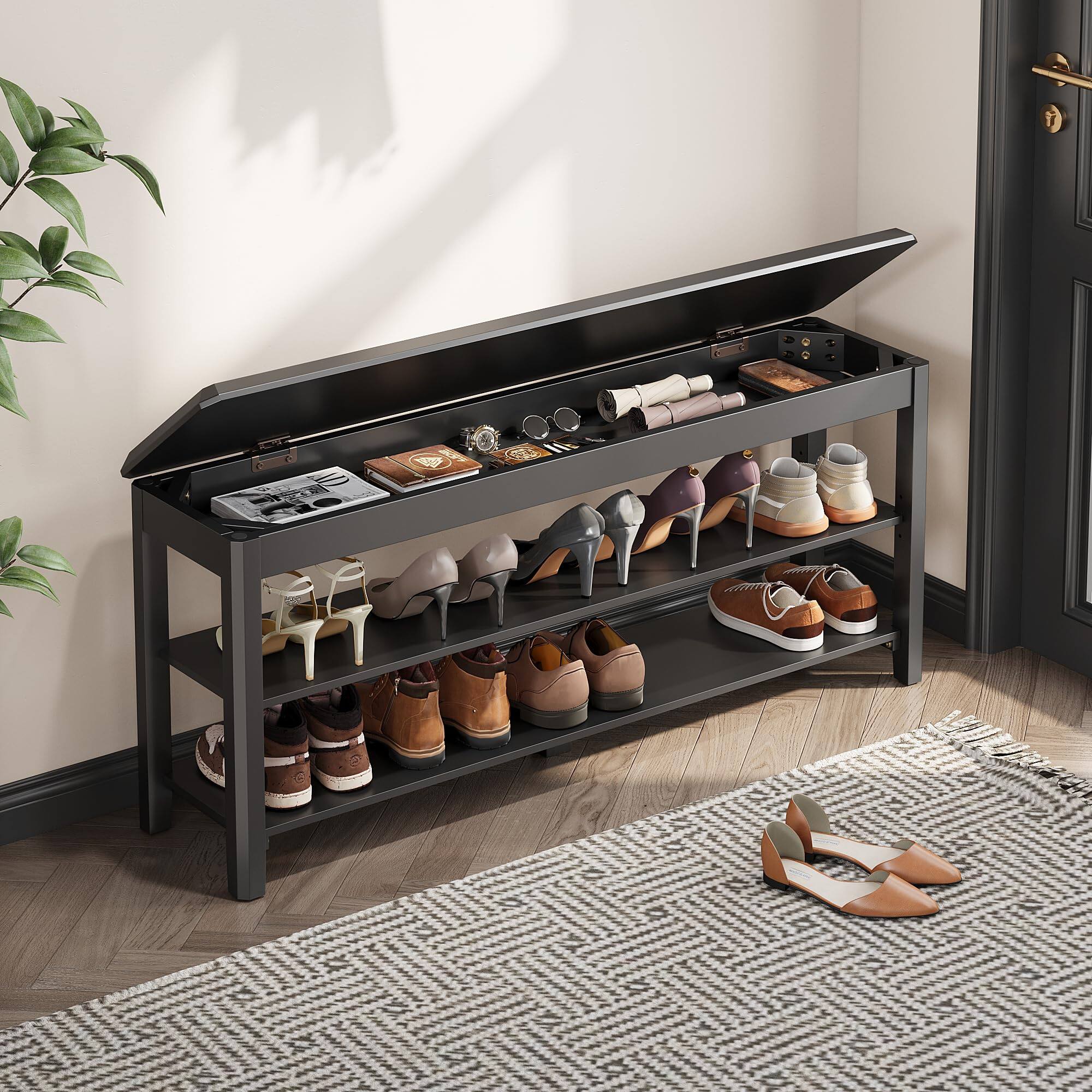 Black-2 Tier(wood) 47.2"W x 11.8"D x 20.5"H