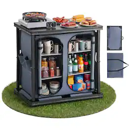 VEVOR - Folding Camping Storage Cabinet, Outdoor Portable Aluminum Lightweight Table, Quick Set-up Compact Kitchen Cook Station - Gray