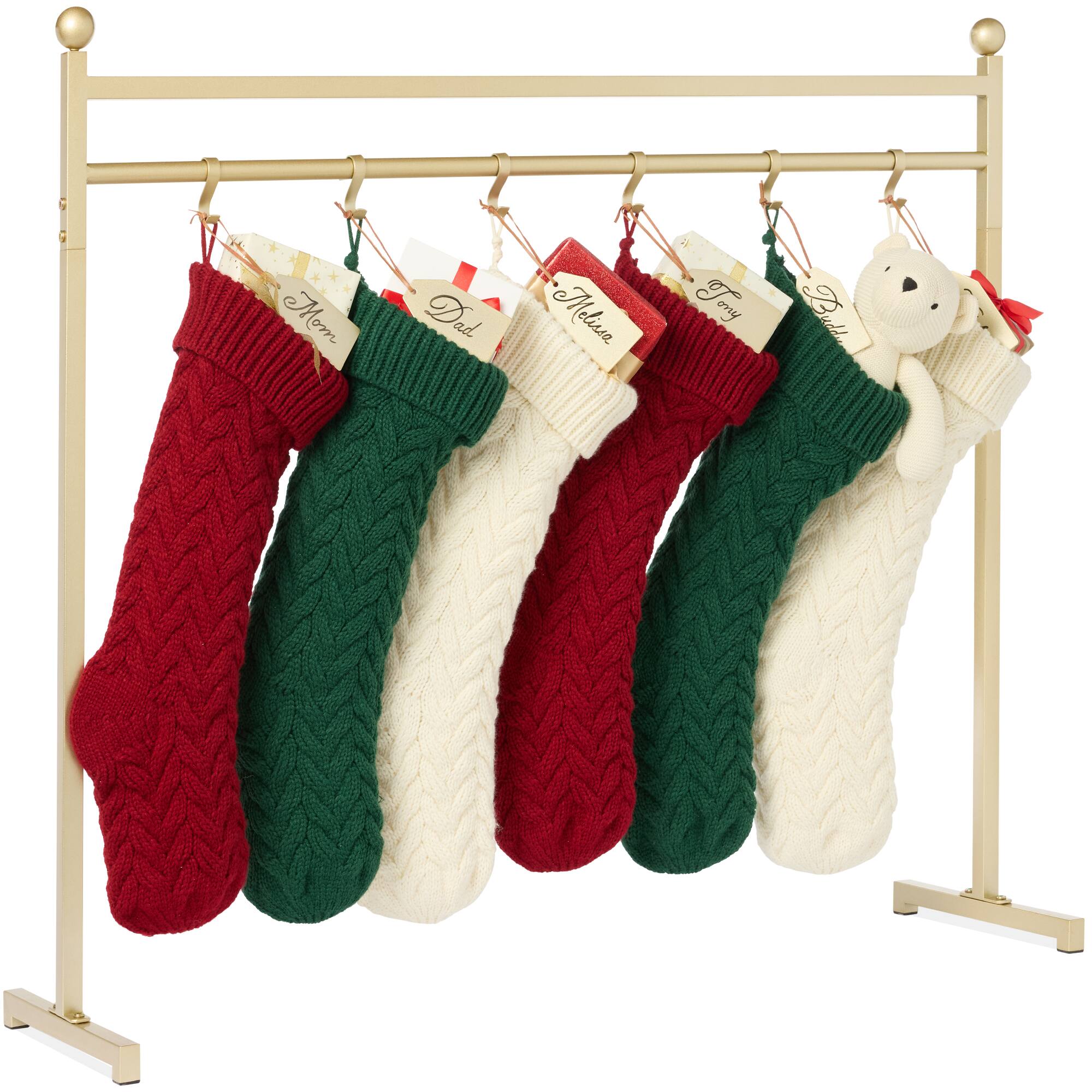 Best Choice Products - 3ft Christmas Stocking Stand, Hanging Holiday Decor Display w/ Name Tags, Chalk Marker - Gold