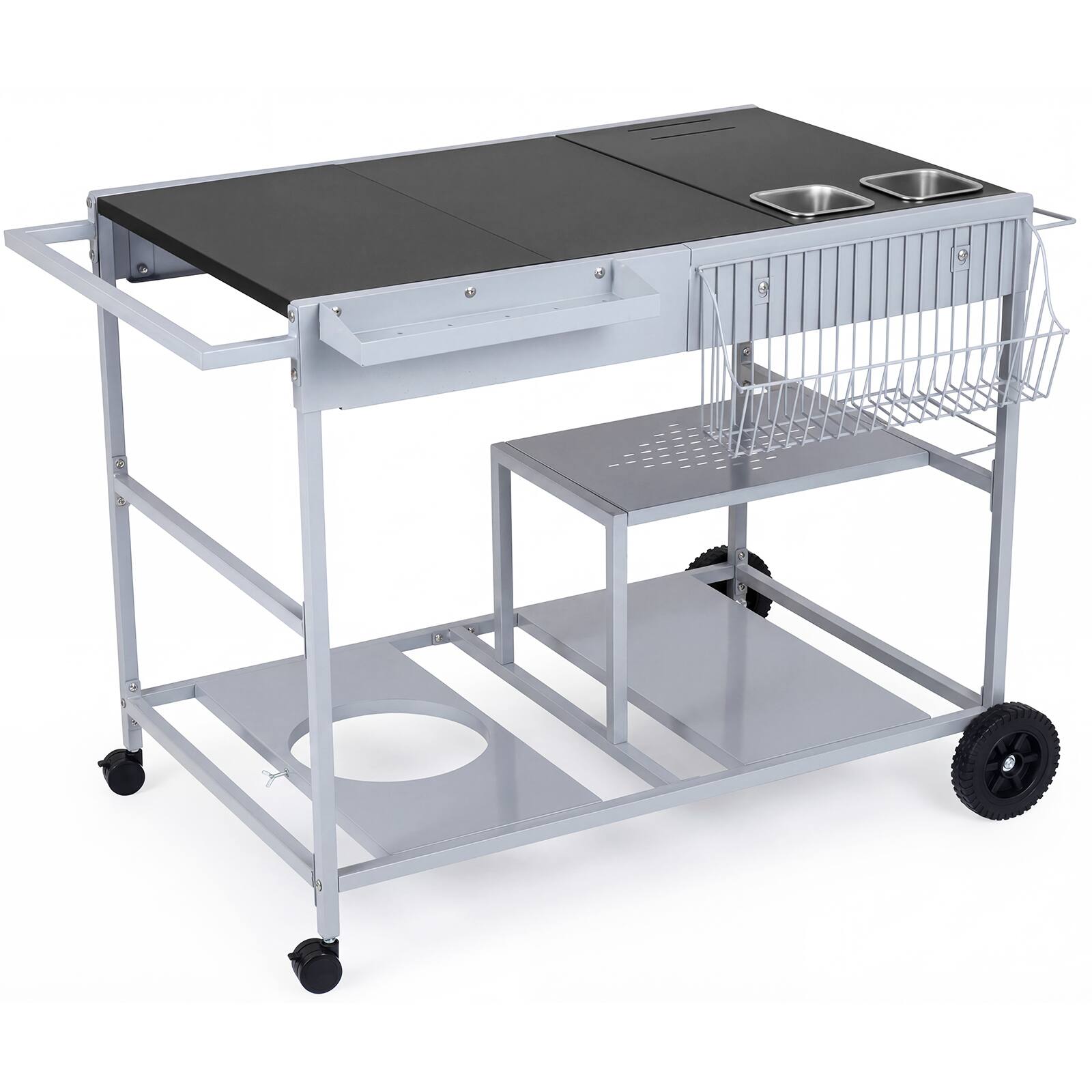 Alt View 9. Gymax - Gymax Pizza Oven Cart w/Topping Station 2 Spice Containers Wheels & Storage Racks - Black.