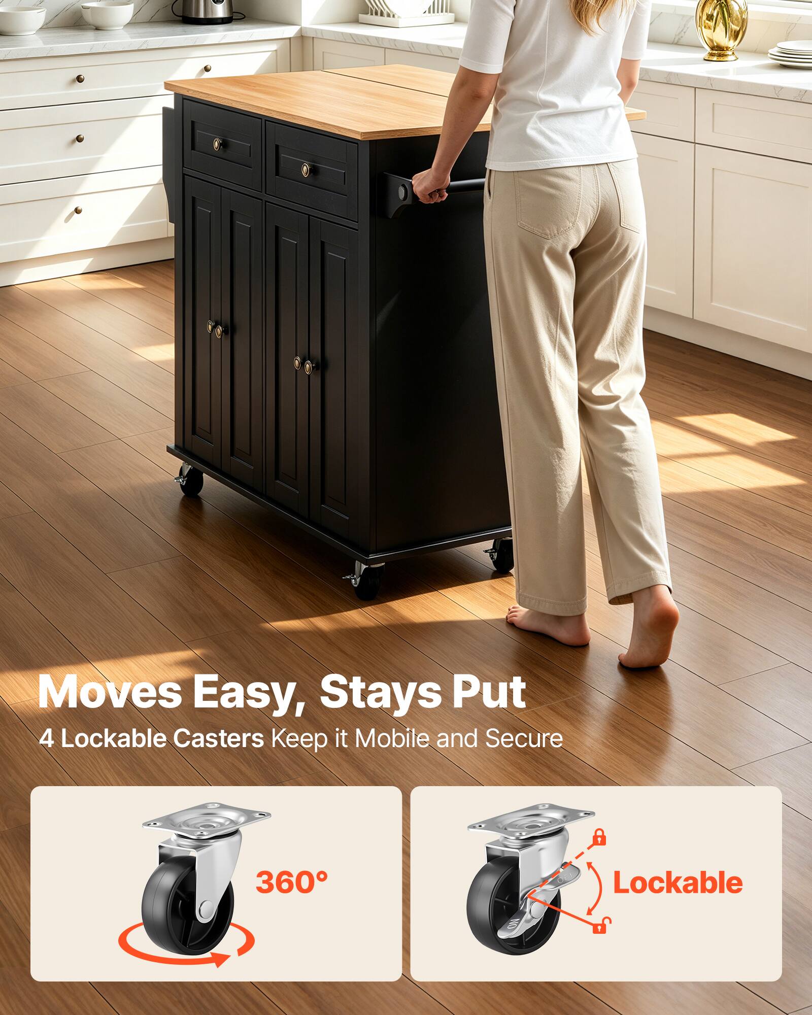 Moves Easy, Stays Put  
4 Lockable Casters Keep it Mobile and Secure  
360°  
Lockable