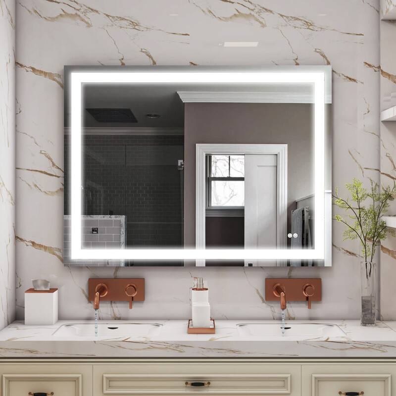 Alt View 1. WELLFOR - 48 in W x36 in H Rectangular Frameless Anti-Fog LED Bathroom Vanity Mirror, Wall Mounted Mirror with Memory Function - Silver.