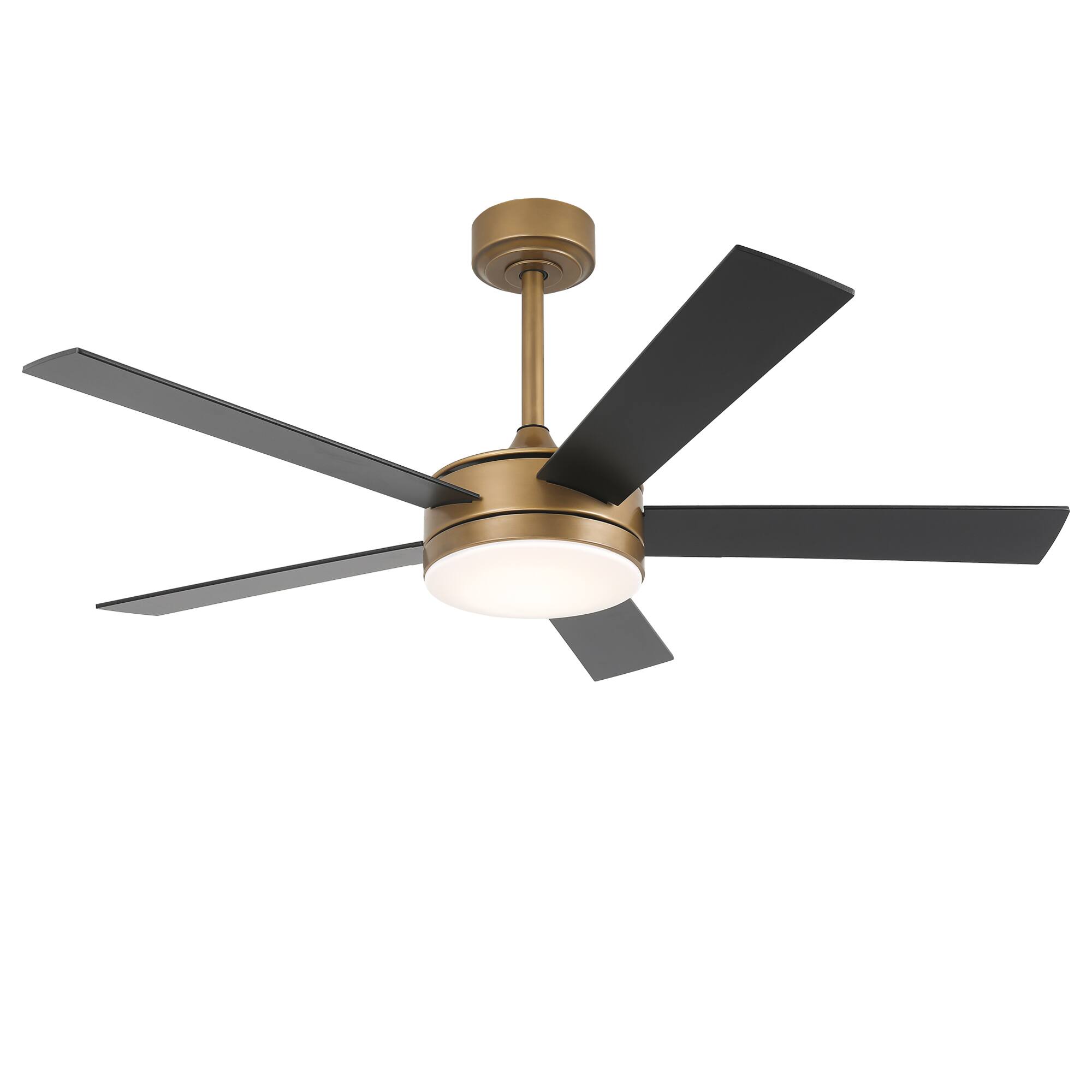 Alt View 2. Vaczon - 48" Modern Dimmable LED Smart Ceiling Fan with Light and App, Remote and Reversible Blades - Gold.