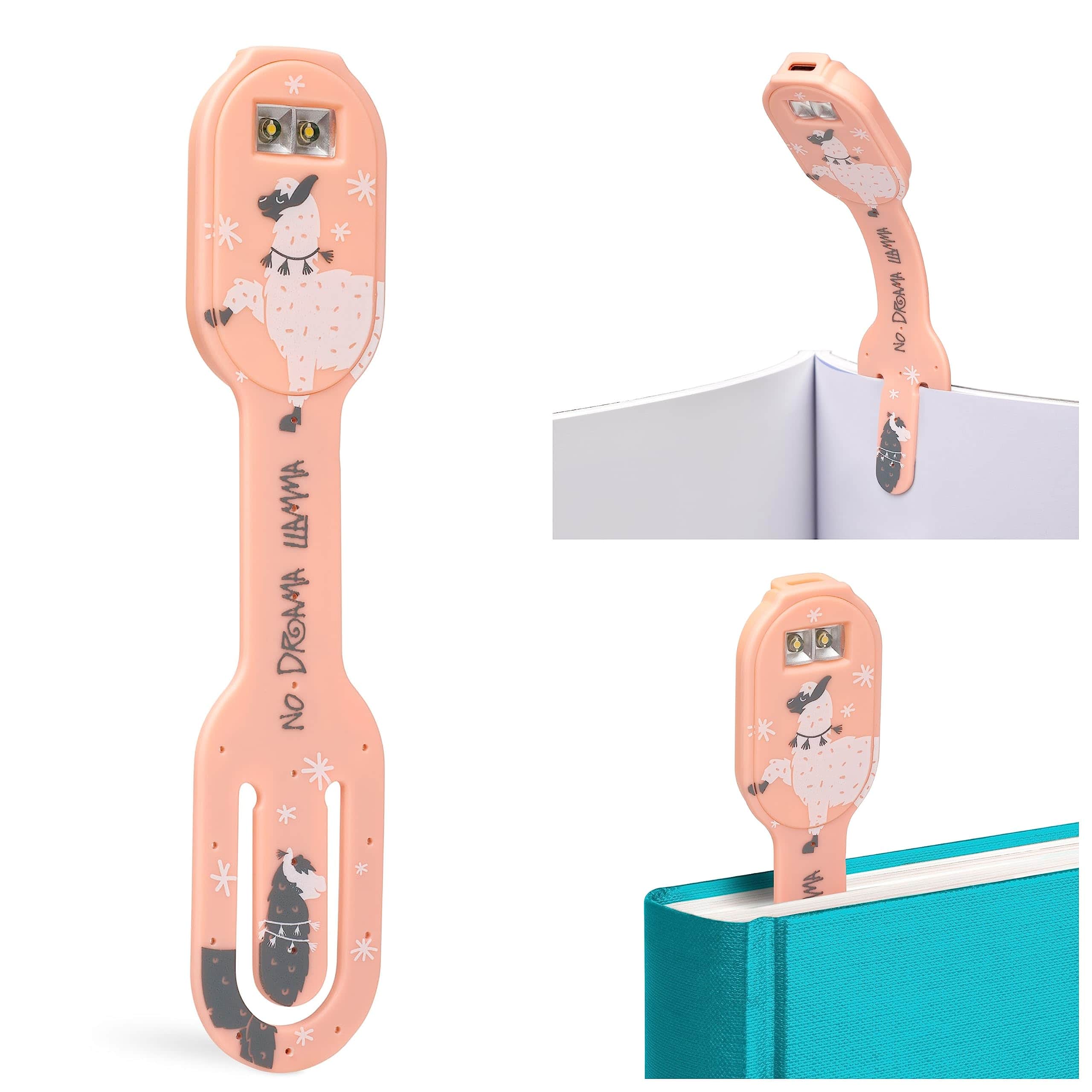 MAGICAL RUBS - Bookmark Reading Lights Dog 2in1 Clip On Light In Bed Rechargeable Travel Cute 20 Lumen Led - Llama