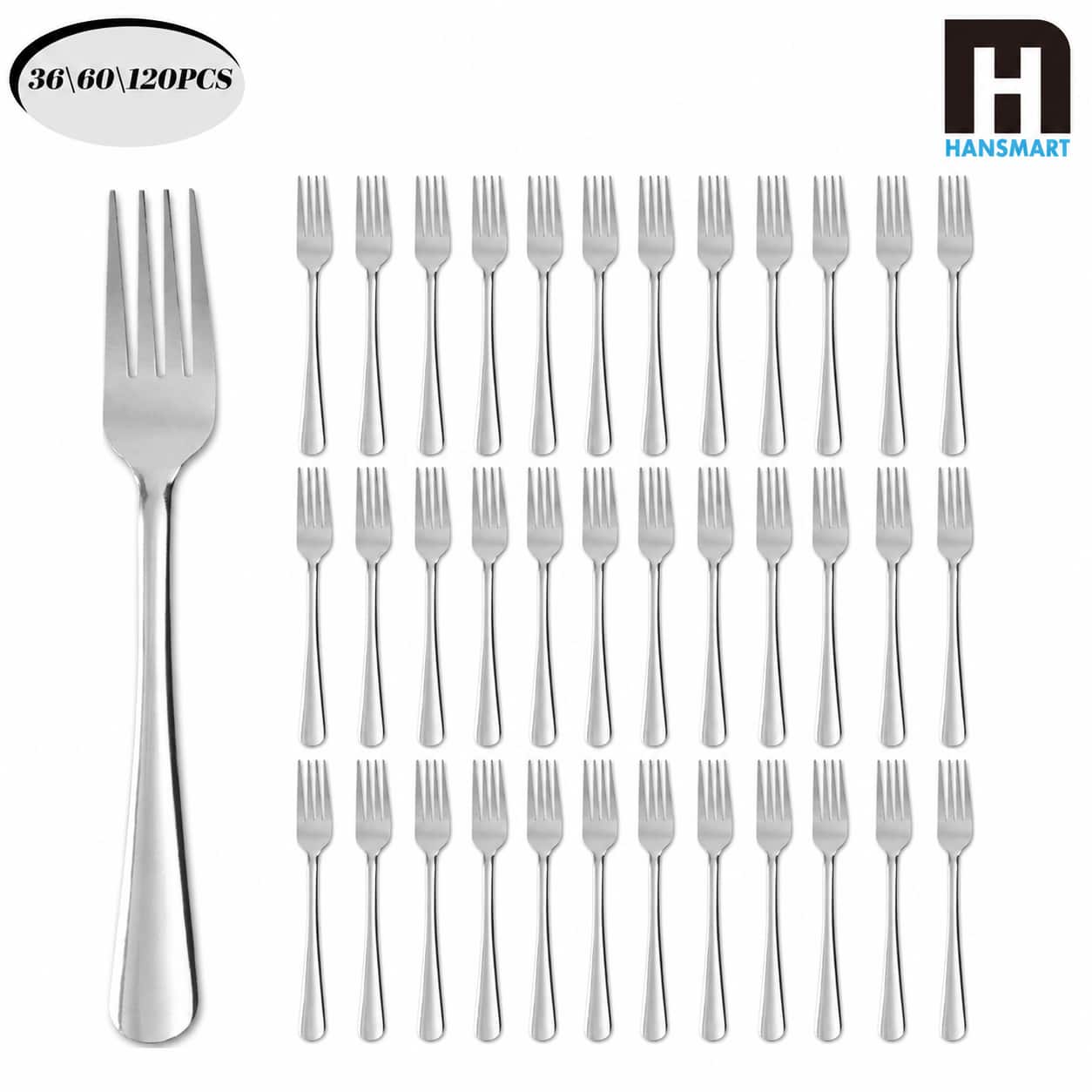KOOMADE - Stainless Steel Dinner Forks, 36/60/120 Pack, Heavy-Duty Silverware, Mirror Finish, Dishwasher Safe - Silver