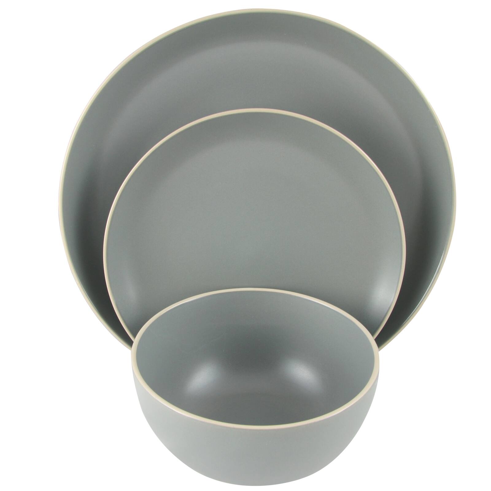 Alt View 4. Gibson - Gibson Home Rockaway 12 Piece Stoneware Dinnerware Set in Matt Grey - Gray.